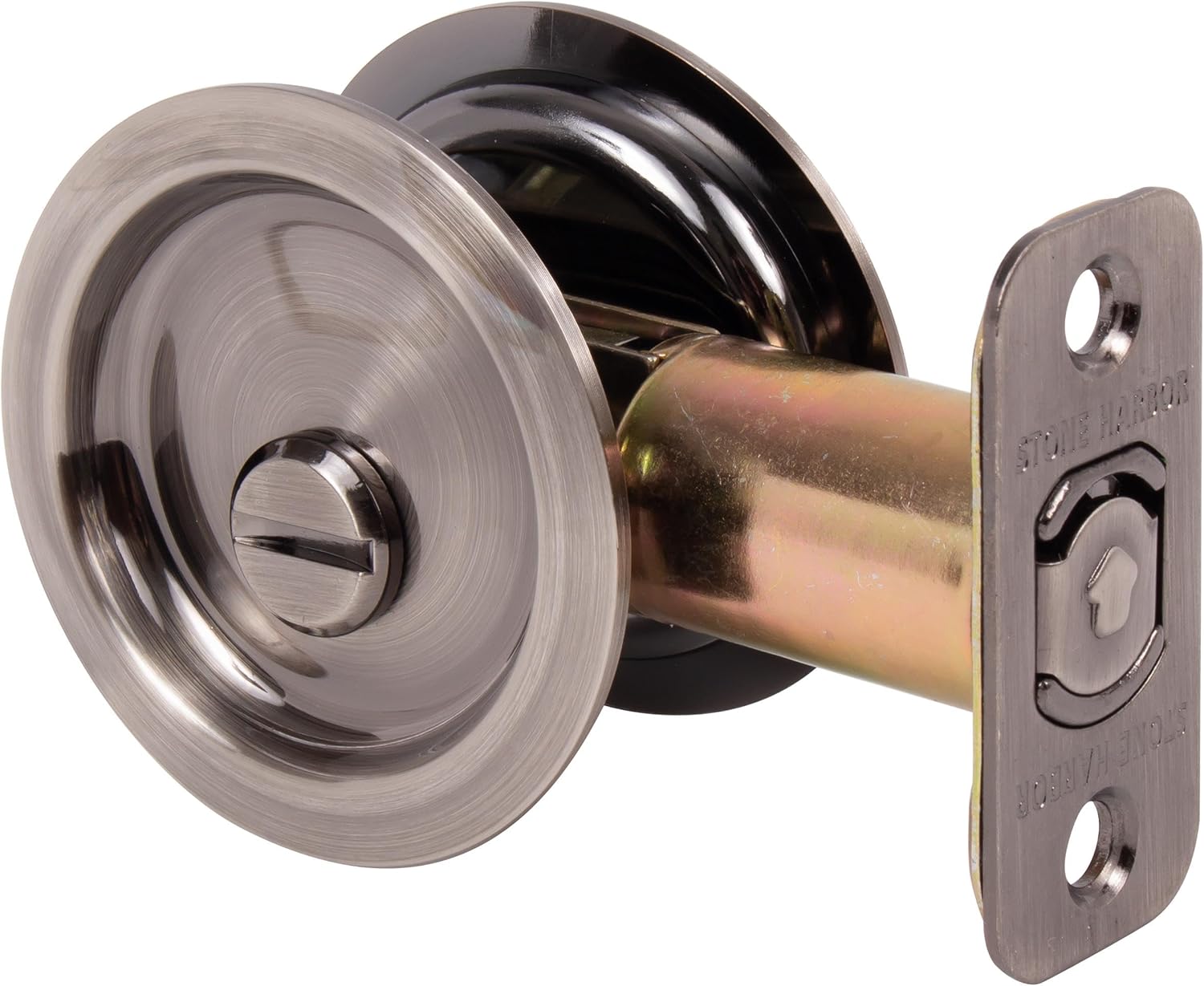 Stone Harbor Hardware Round Pocket Door Lock, Privacy Function, 2-3/8" Backset, Antique Brass