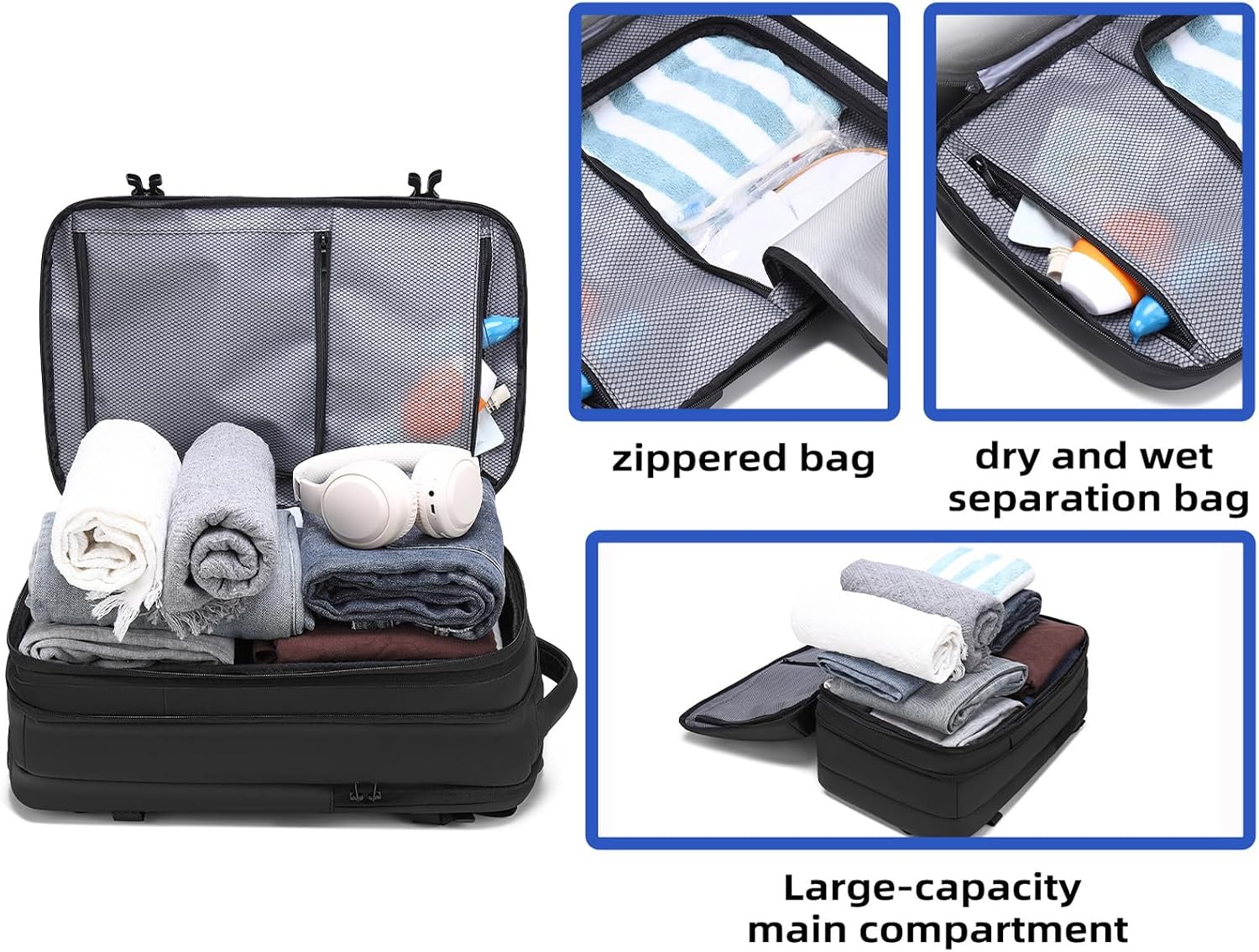 Expandable Business Travel Backpack with Laptop Compartment, Separate shoe compartment， for Business Trip/Commute (6681-WDB-BLACK) image 4