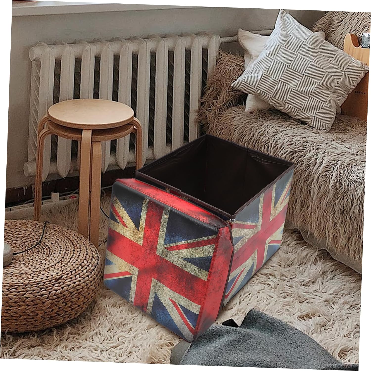Folding Storage Stool with British Flag Design Versatile for Home and Office Stylish Decorative Seat for Bedrooms and Playrooms Storage