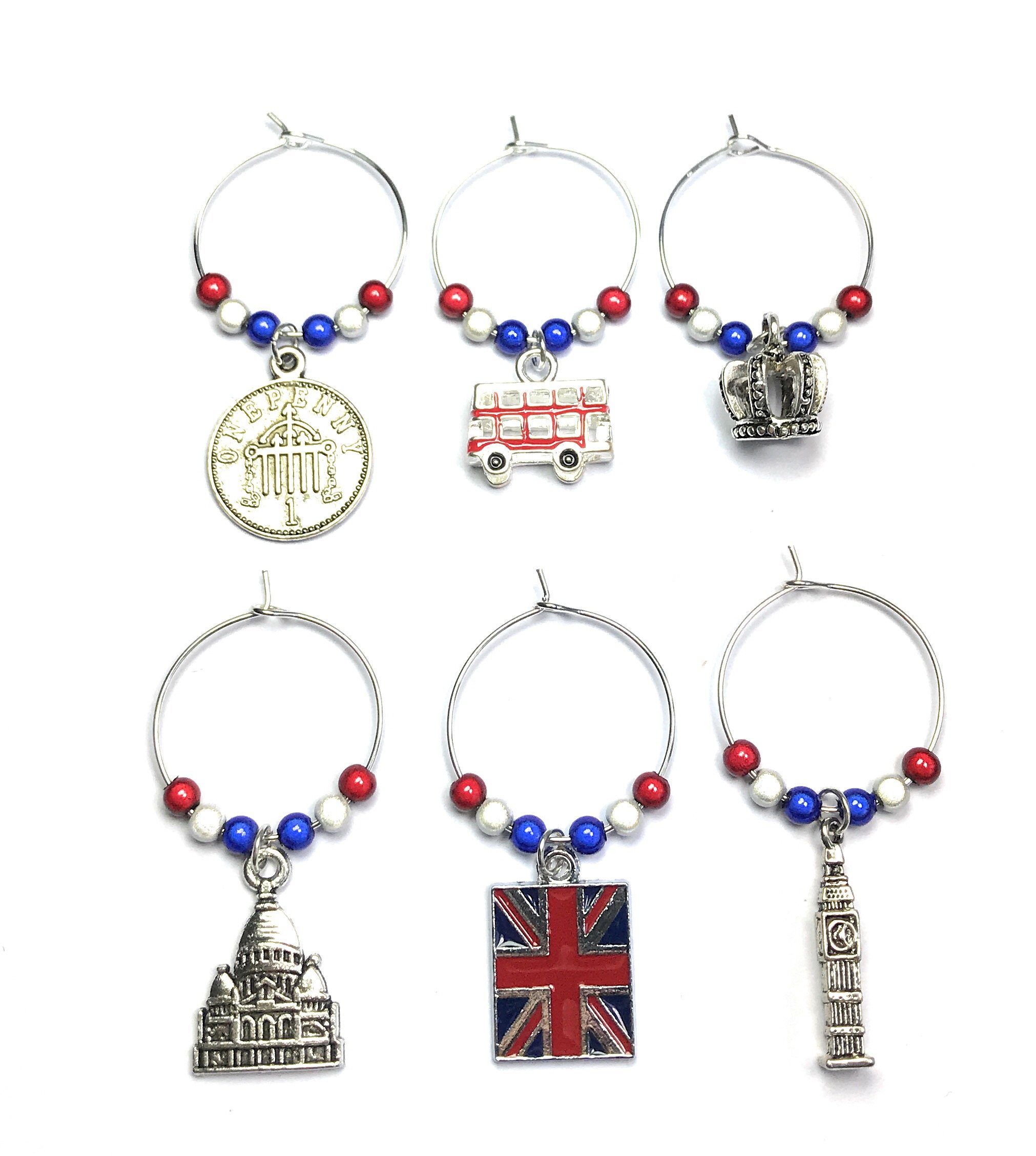 Libby's Market Place London Wine Glass Charms with Organza Gift Bag