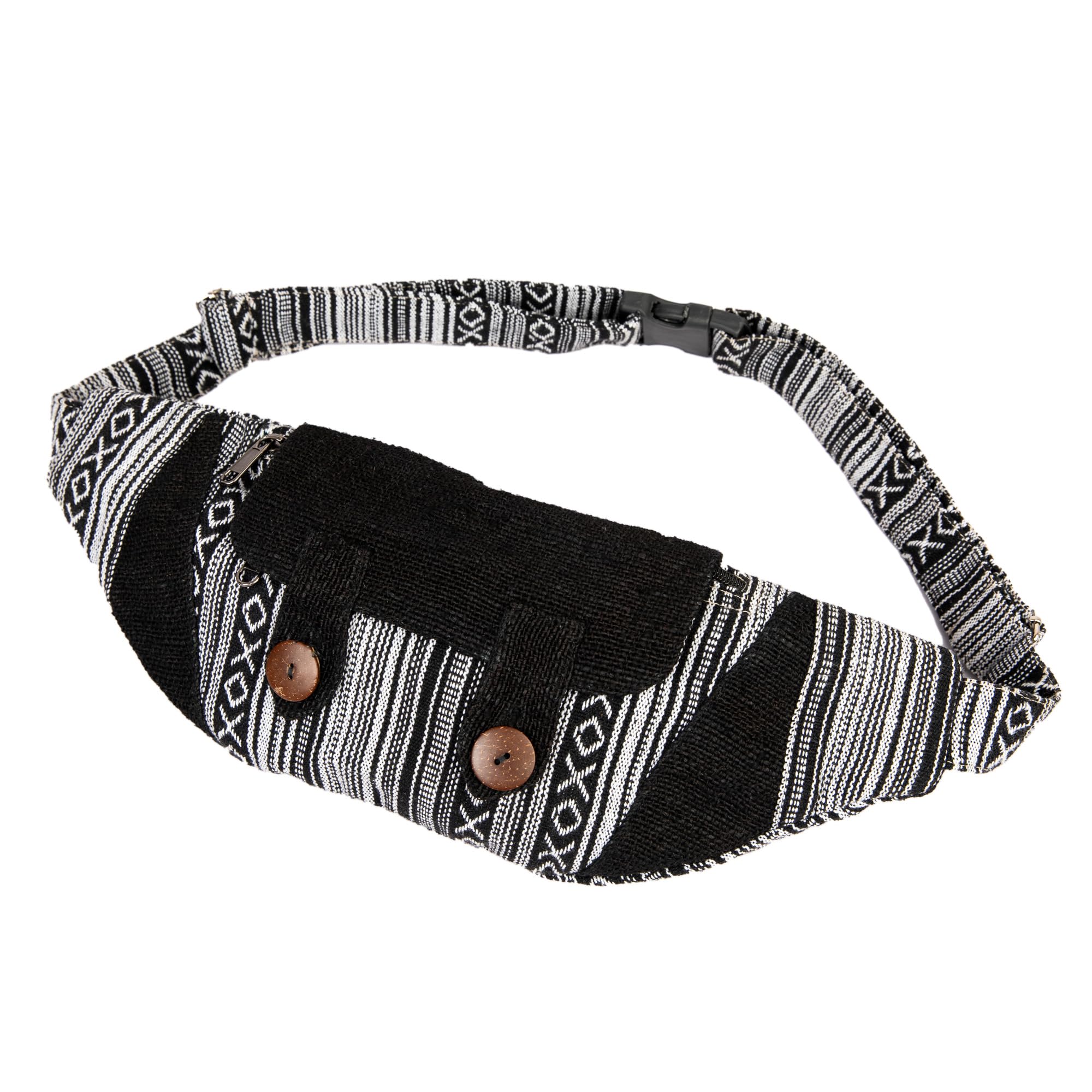 Freakmandu Eco-Friendly Boho Hippie Style Large Hemp Fanny Pack White Hip Waist Bag for Hiking Running Jogging