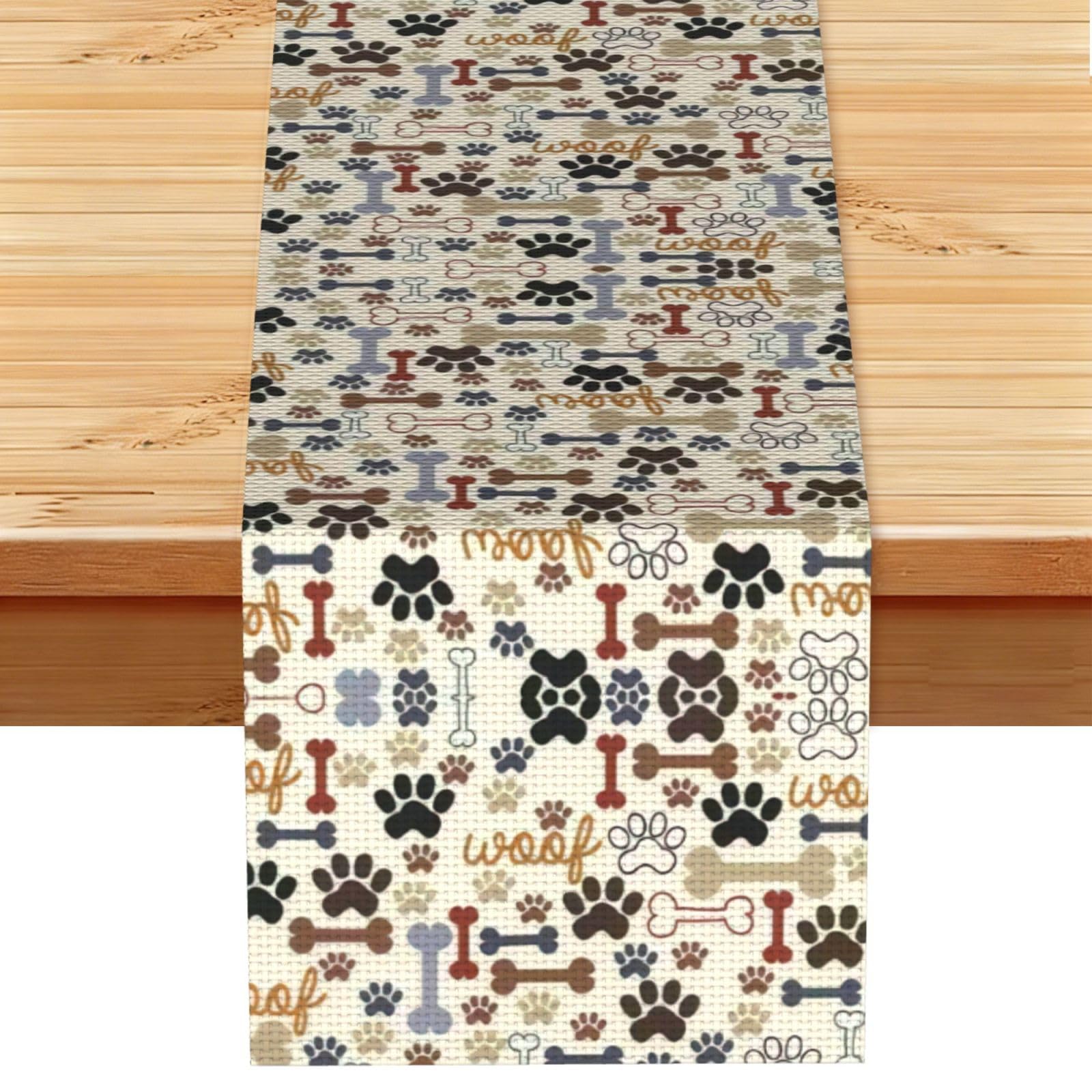 Dog Bones Paw Printed Dining Table Runner 13x72 Inch, Non-Fading Decor for Kitchen Dresser Fireplace Mantel