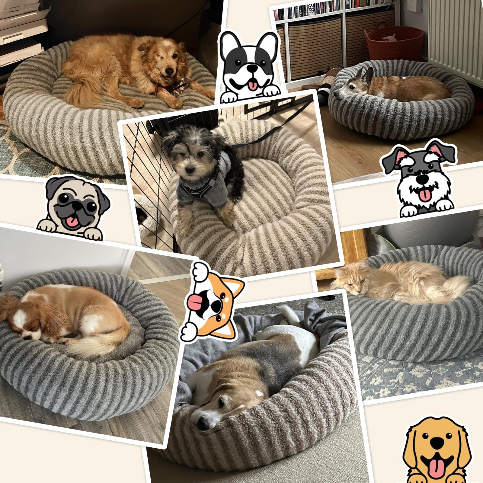 Pawk Panier Chien Rond, Panier Chat Donut Confortable, Lit Chien Lavable avec Fond Antidérapant, Paniers pour Chiens et Chats en Peluche Lmitation Lapin & Polaire Teddy, ø76 cm, Marron