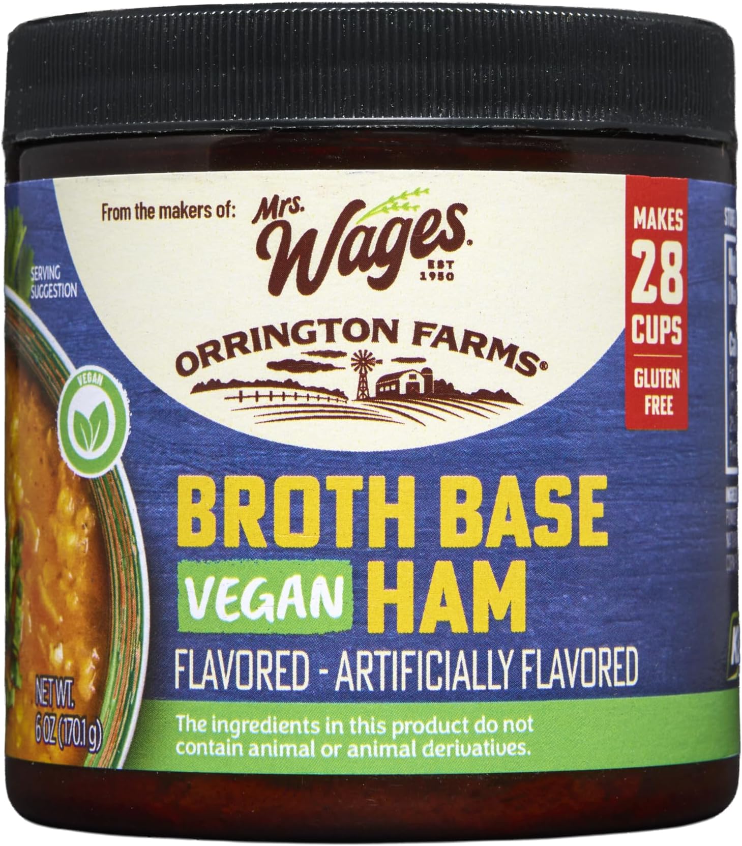 Mrs. Wages & Orrington Farms Vegan Ham Broth Base & Seasoning, 6 oz Jar