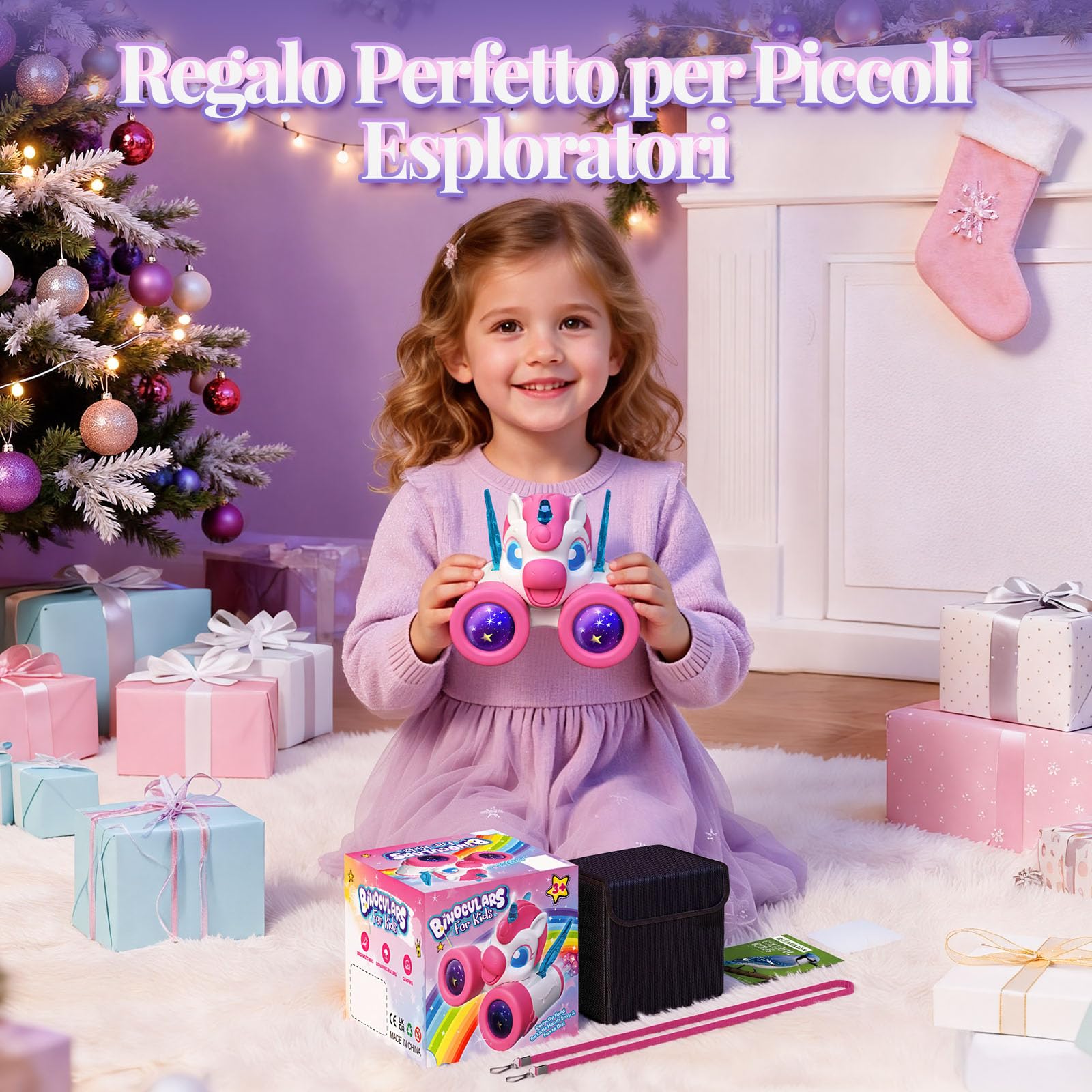 Binocolo Bambini con Guida Uccelli, Unicorno Bambina Regalo 3-12 Anni Giochi Bambina 3 4 5 6 7 8 9 Anni, Giocattolo Bambini Gioco Bimba 3-10 Anni Femmina Esterno Giardino Educativo Regali Compleanno