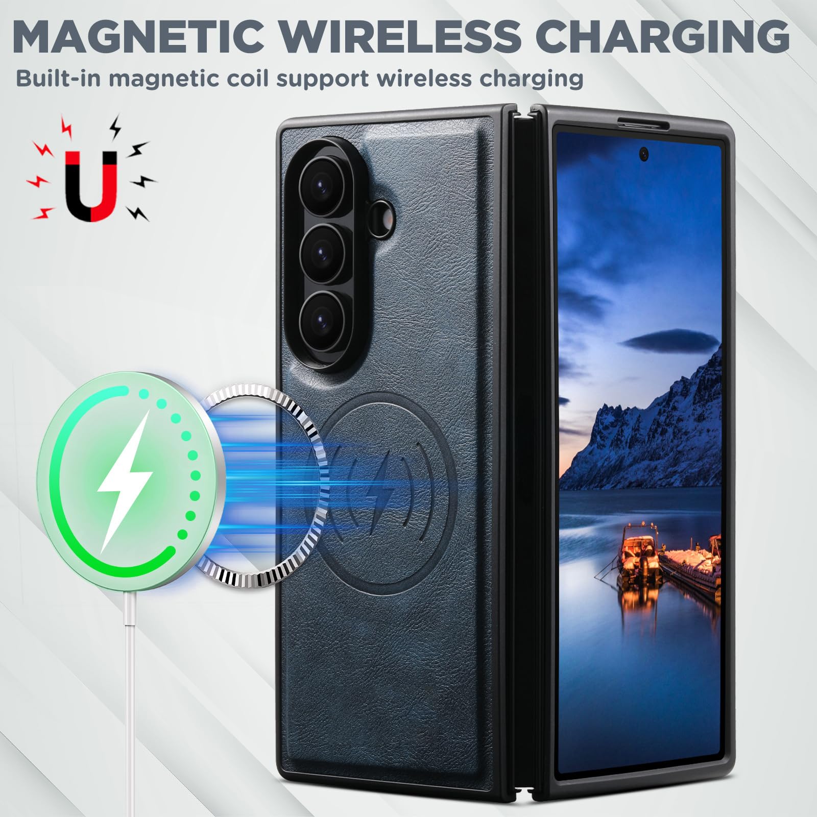 Magnetica Cover per Samsung Galaxy Z Fold 8 Ultra, Pelle Protezione | Anti-Impronte Guscio Sottile Ricarica Wireless Ultra Sottile Paraurti in TPU Morbido Caso,Nero,Fold 8 Ultra