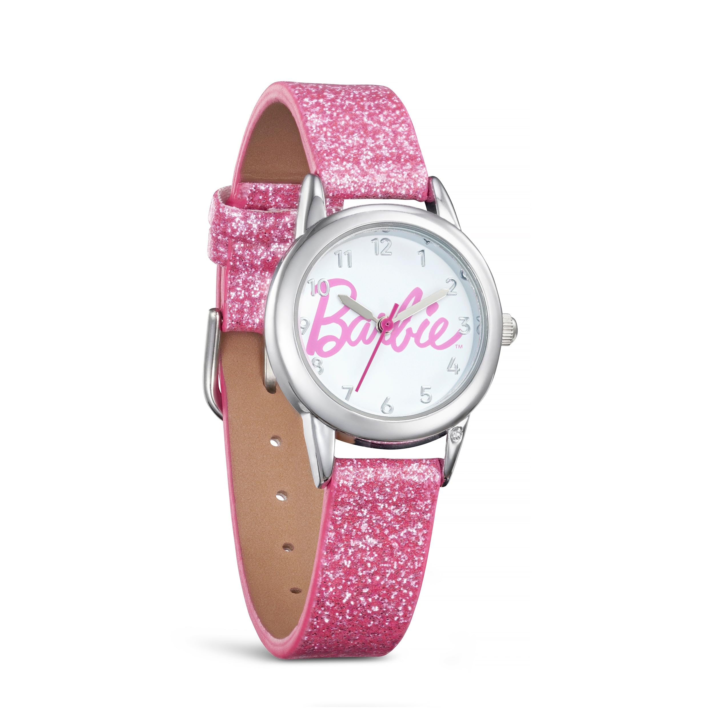 Barbie Script Logo BAW106 - Orologio con cinturino rosa glitterato, Rosa, moderno