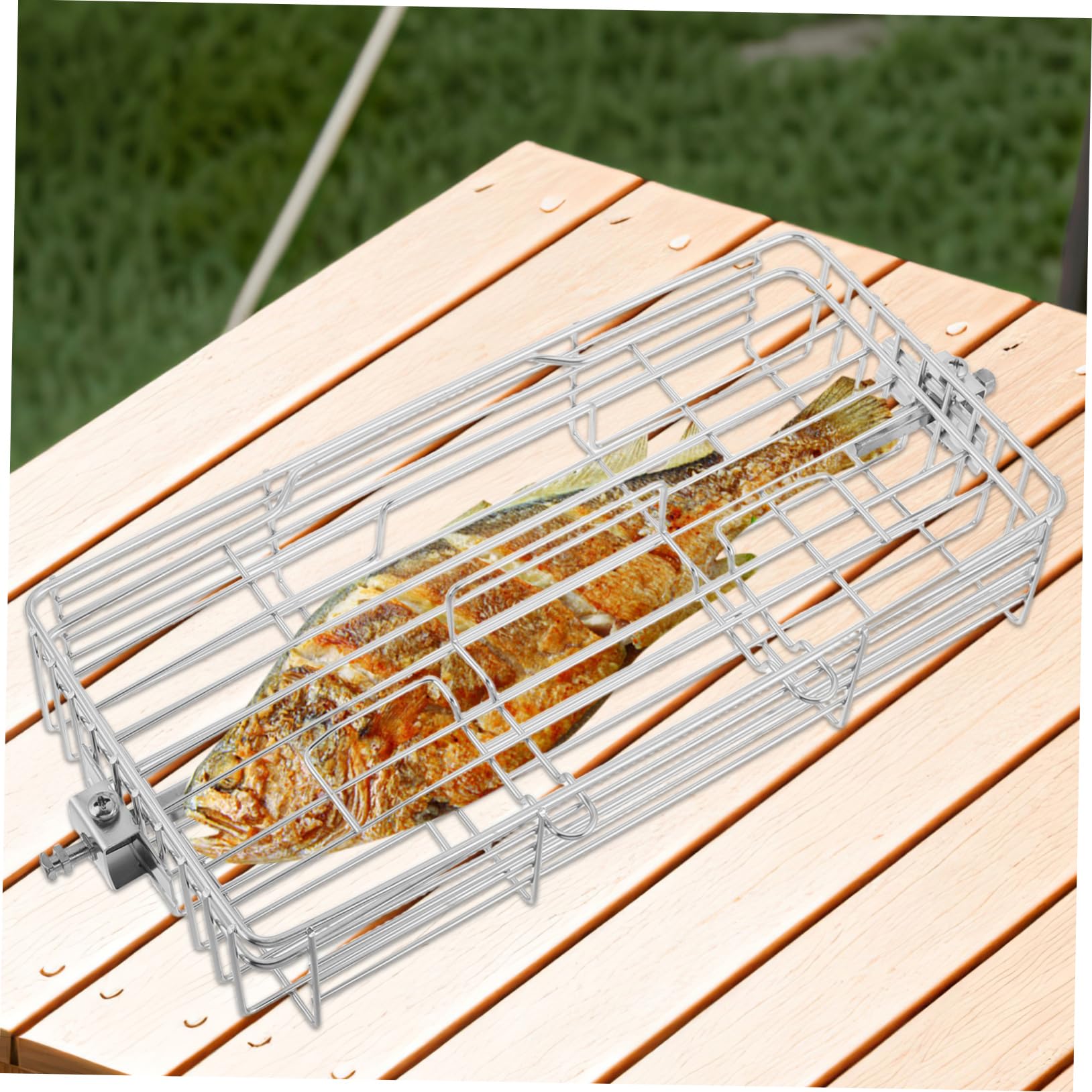 iplusmile Cesta De De Inoxidable Para Pescado y Pollo Soporte Ajustable y Rotatorio Para Barbacoa Para Cocinas De Parrilla
