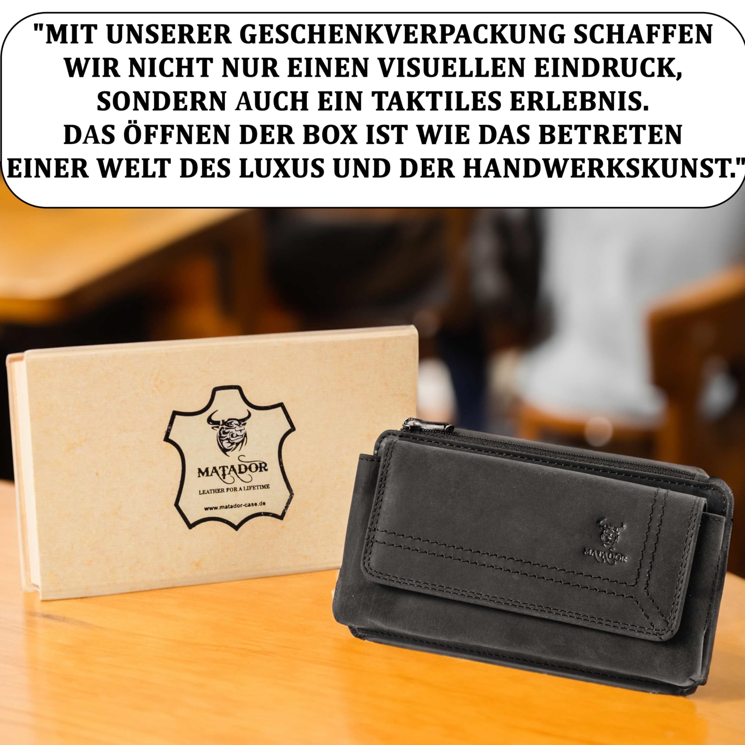 MATADOR Brisbane, 2 w 1, z prawdziwej skóry, z kieszenią na zamek błyskawiczny, z eleganckim pudełkiem na prezent i ochroną RFID, eleganckie etui na telefon komórkowy ze skóry do 6,9 cala, w kolorze