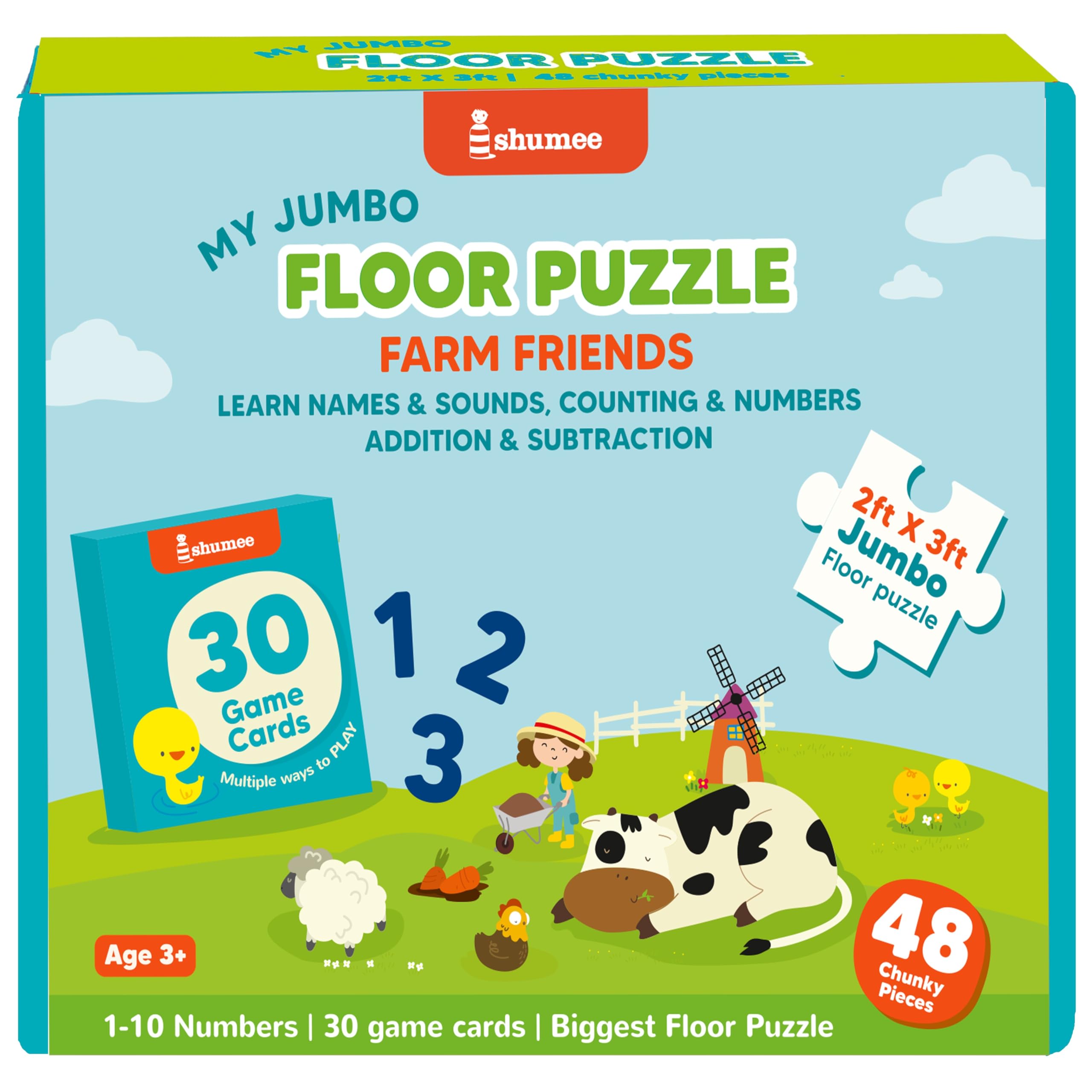 Shumee Educational Farm Floor Puzzle Game | 48 Pieces with 30 Cards 8 Games| Puzzle Mats for Floor to Develops Hand-Eye Coordination & Cognitive Skills | Gifts for Boys & Girls Ages 3, 4, 5, 6, 7-image-36
