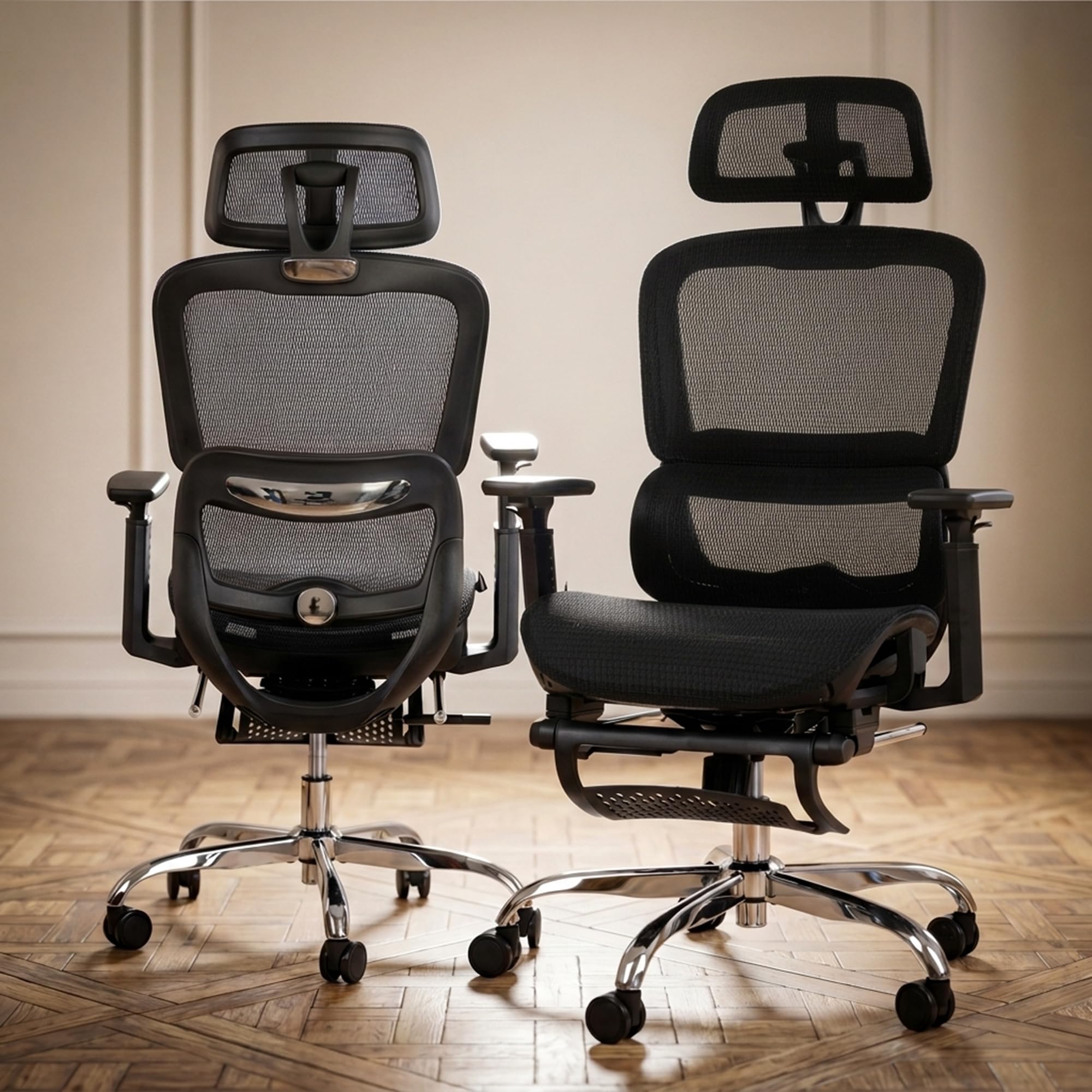 DROGO Proflex Ergonomic Office Chair for Work from Home, Computer Chair with Breathable Mesh, Adjustable Seat, Footrest, 3D Armrest, 2D Headrest & Lumbar Support | Mesh Chair for Office/Home (Black)