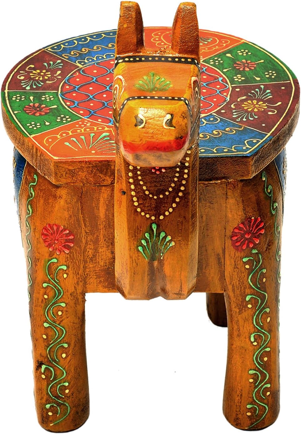 Jaipur handicrafts hub Handcrafted Decorative Multicolored Wooden Camel Stool