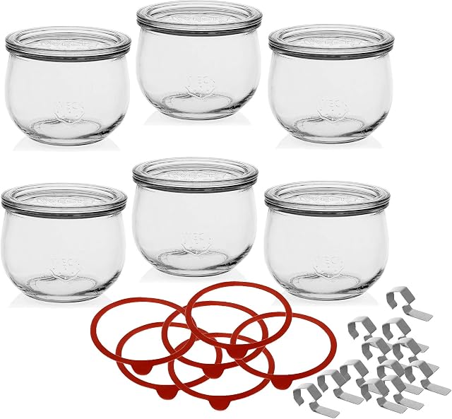 Weck Airtight Clip-Close Sealed Tulip 580 ml Jar with Lid 100 mm, Pack of 6, Glass, Transparent, 6 x 580 ml