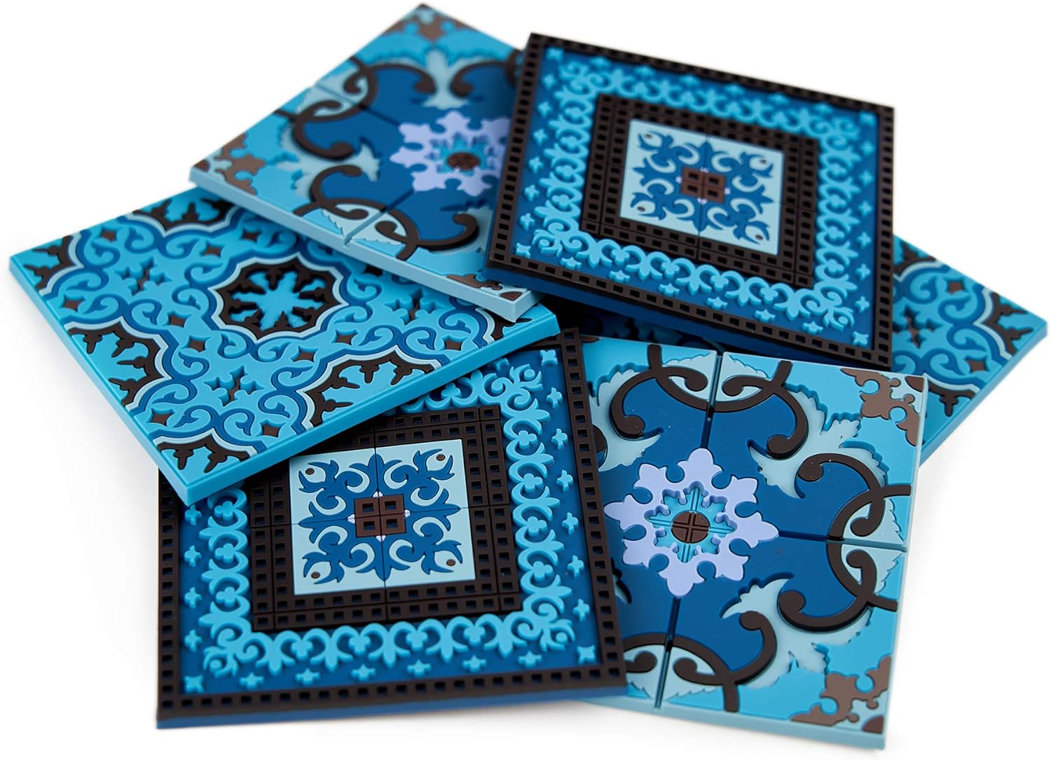 Images D' Orient Blue's Combo Coaster Set – 6-Piece PVC Drink Coasters, Heat-Resistant & Washable, Non-Slip & Shatterproof, 3.5” Square