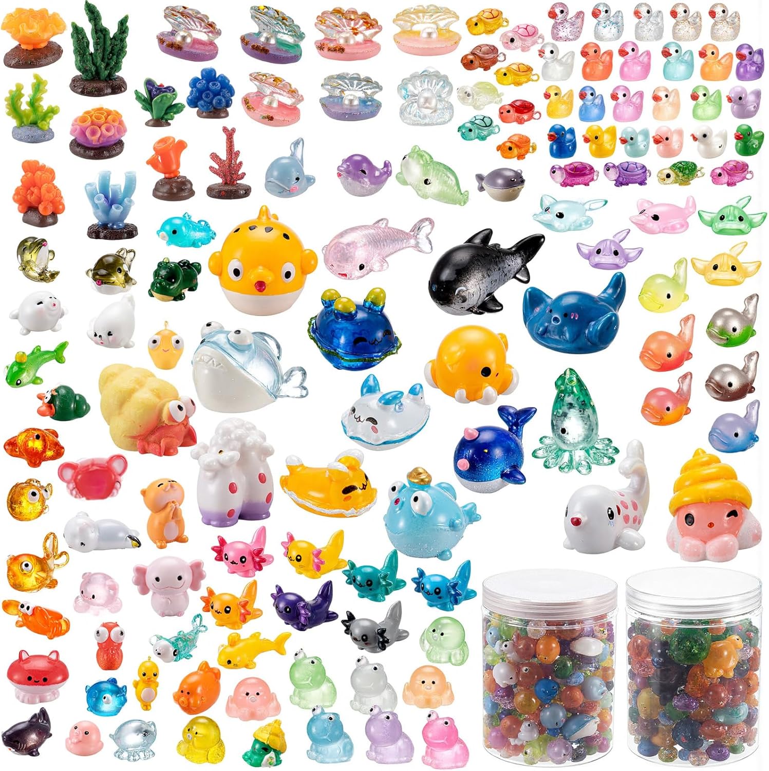 308 Pcs Operation Christmas Mini Ocean Resin Animals Bulk Glow in The Dark Tiny Sea Plastic Animals Aquarium Ornaments Decorations for Christmas Party Gifts DIY Fish Tank Garden Dollhouse