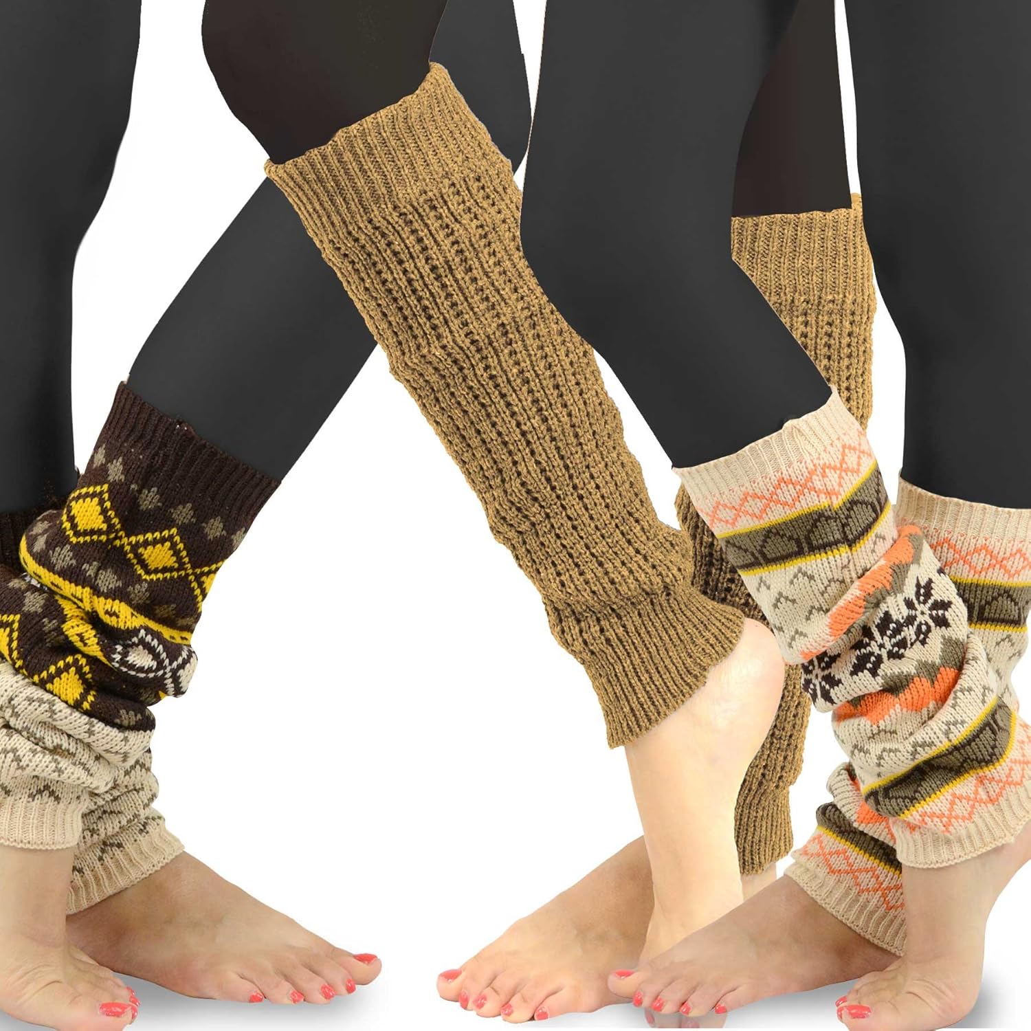 TeeHee Winter Snowflakes Geometric Leg Warmers for Women 3pairs Gift Box Brown Khaki Ivory (Assorted Cable Knit) at  Women’s Clothing store