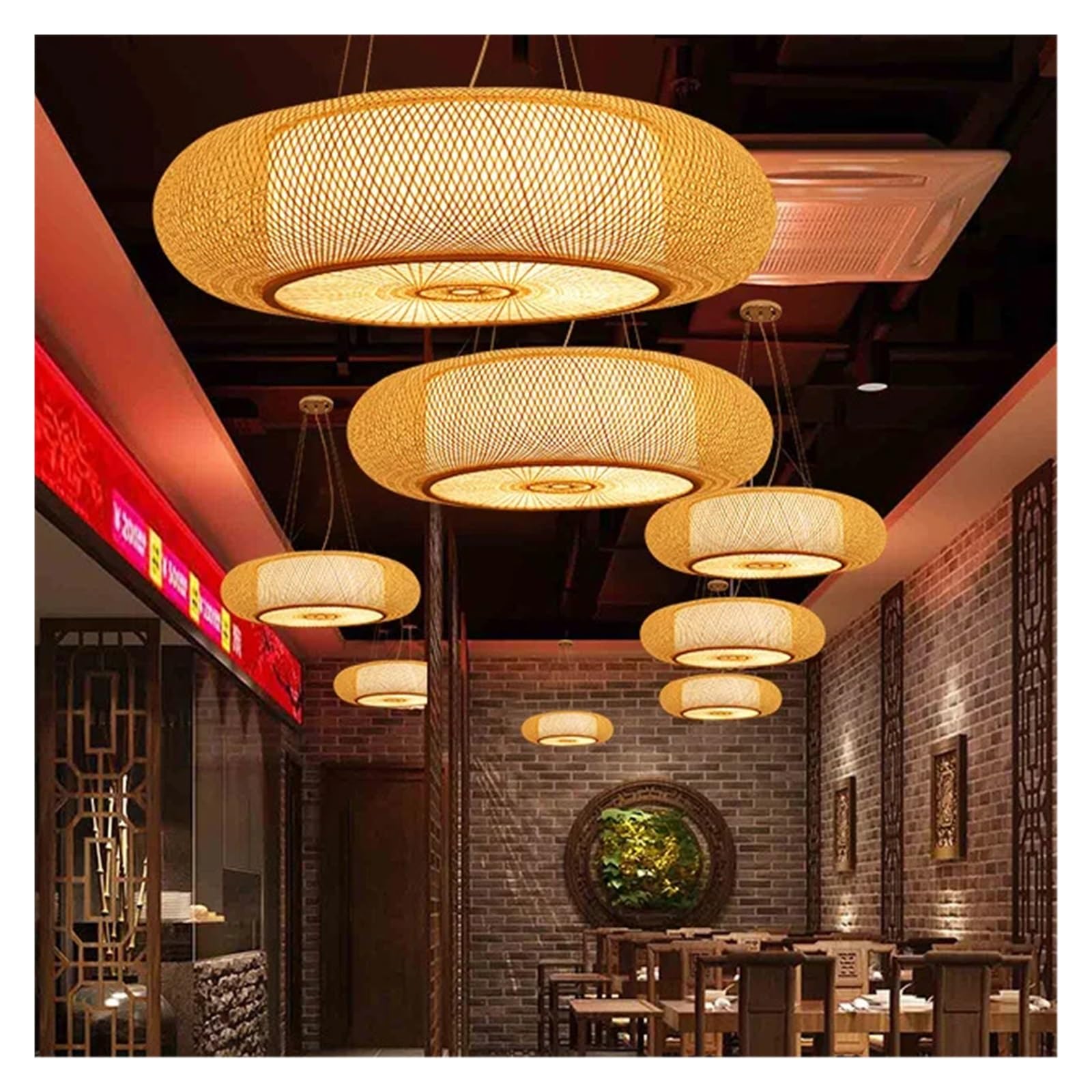 Lampenschirm LED-Pendelleuchte im Landhausstil, Durchmesser 40 cm, kreative Bambus-Kunst-Pendelleuchte, Kronleuchter, Restaurant, Teehaus(3668-D80CM)
