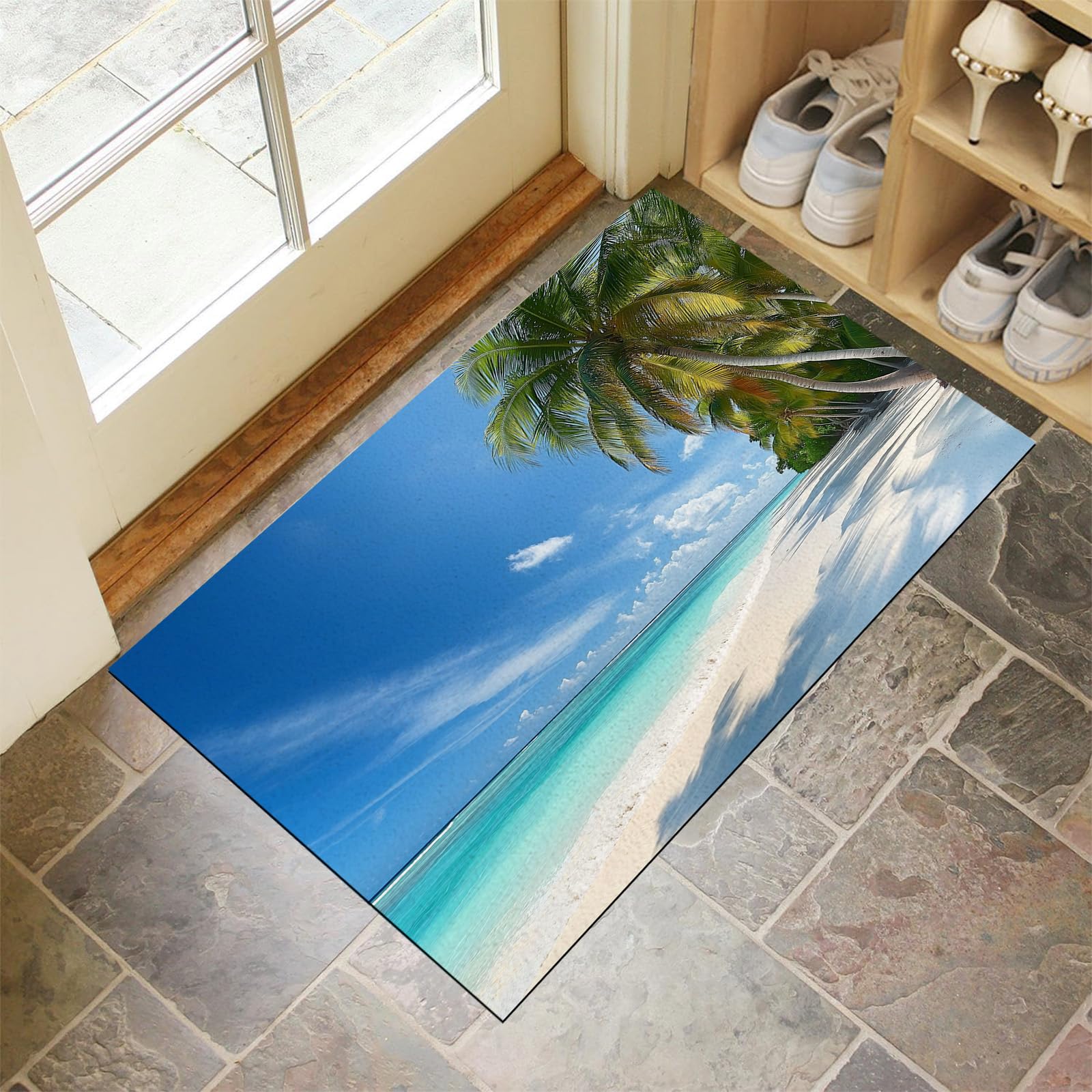 Tapis de porte extérieur 60x90cm étanche et lavable design plage