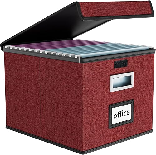 Vista 282 de Huolewa Caja organizadora de archivos con tapa, organizador de carpetas de archivos plegable para almacenamiento de documentos de oficina, caja