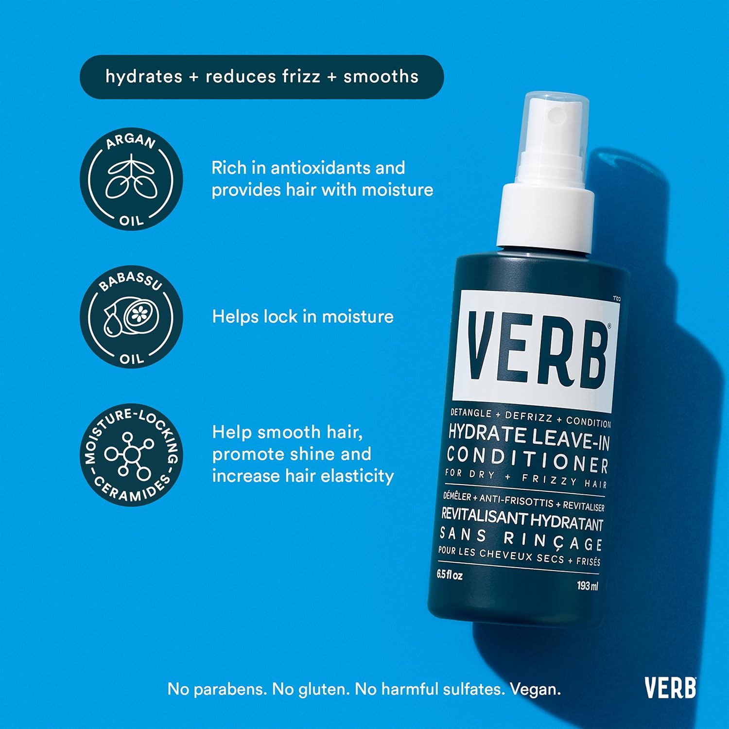 VERB Hydrate Shampoo + Conditioner Duo - Cleanses + Nourishes Dry + Frizzy Hair to Smooth + Reduce Frizz - Amber + Warm Jasmine Scent