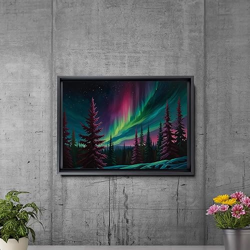 Miniatura 5 de Aurora Borealis, Northern Lights Art, framed canvas print, snow capped mountain landscape art, synthwave vaporwave, Decor Canvas, Print