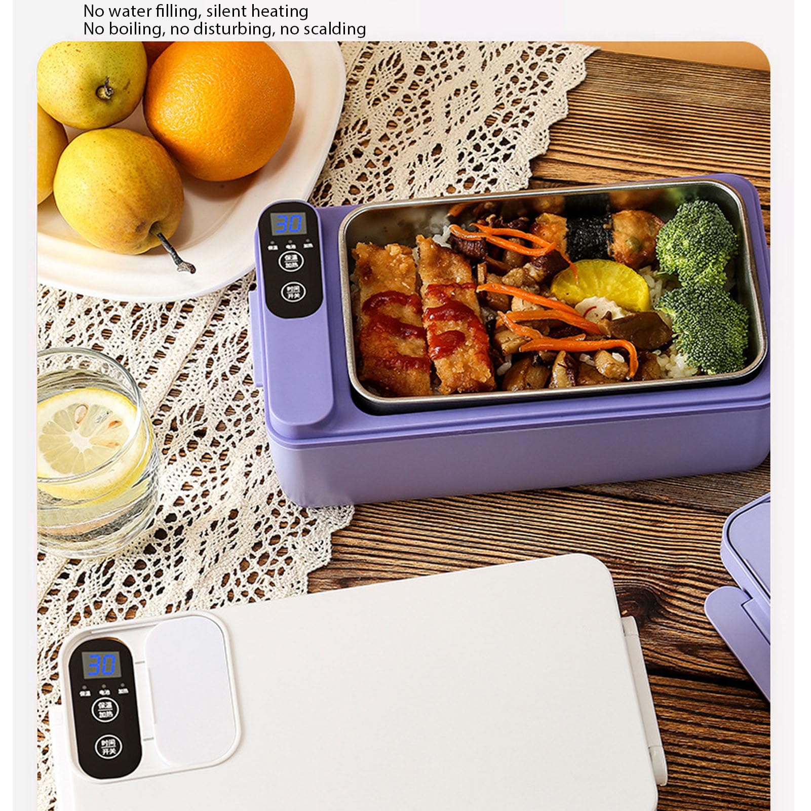 Bewinner Fiambrera eléctrica inalámbrica, 1 litro, capacidad de 1 litro, lonchera térmica inalámbrica recargable por USB, calentador de alimentos portátil, caja de autocalentamiento para exteriores,