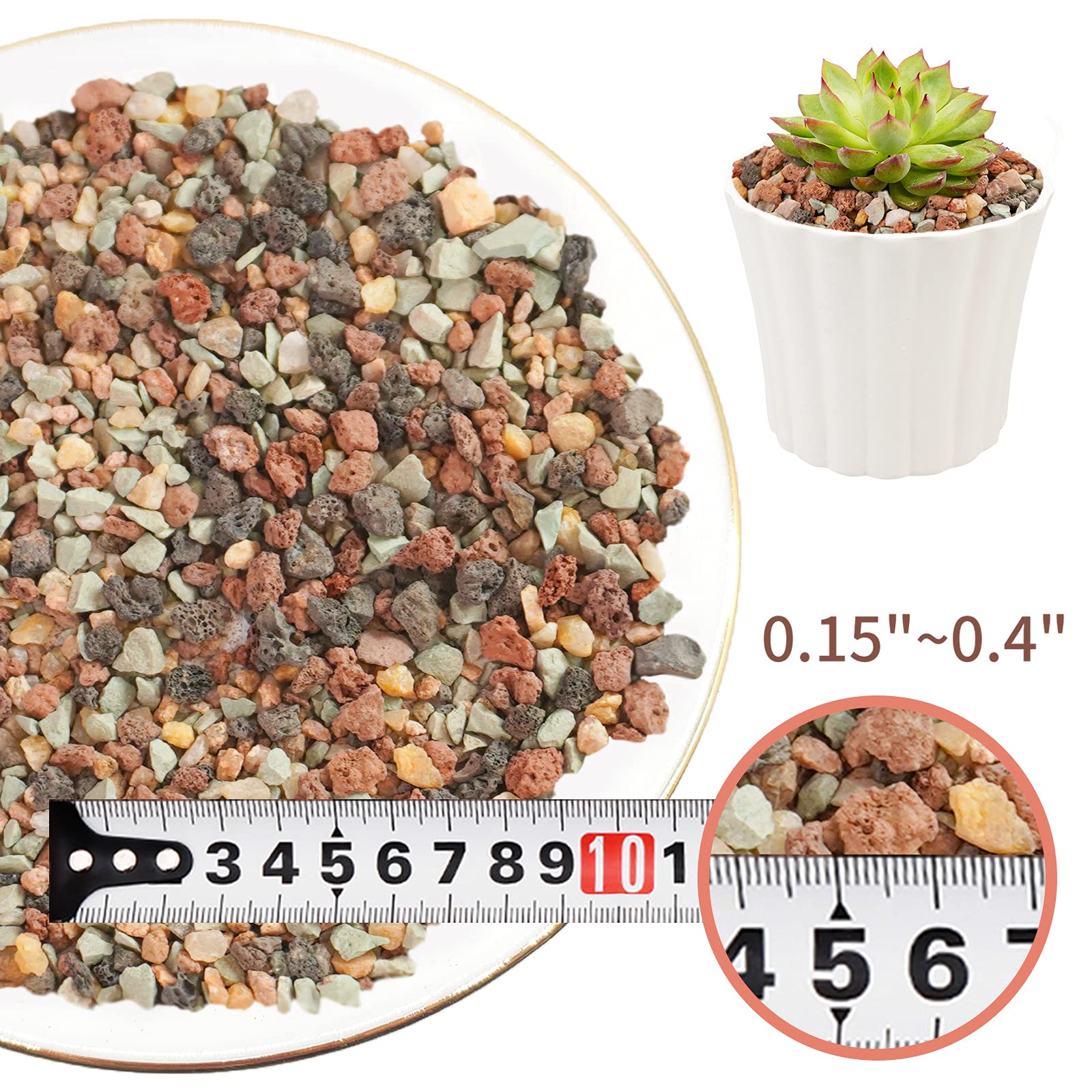 Color Lava Rocks - Mezcla de tierra para macetas hortícolas, guijarros arenosos, piedra pómez, roca volcánica para suculentos, cactus y bonsái, 2.8 libras