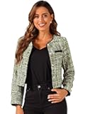 Tweed Jacket for Women's Long Sleeve Casual Work Office Plaid Short Outwear