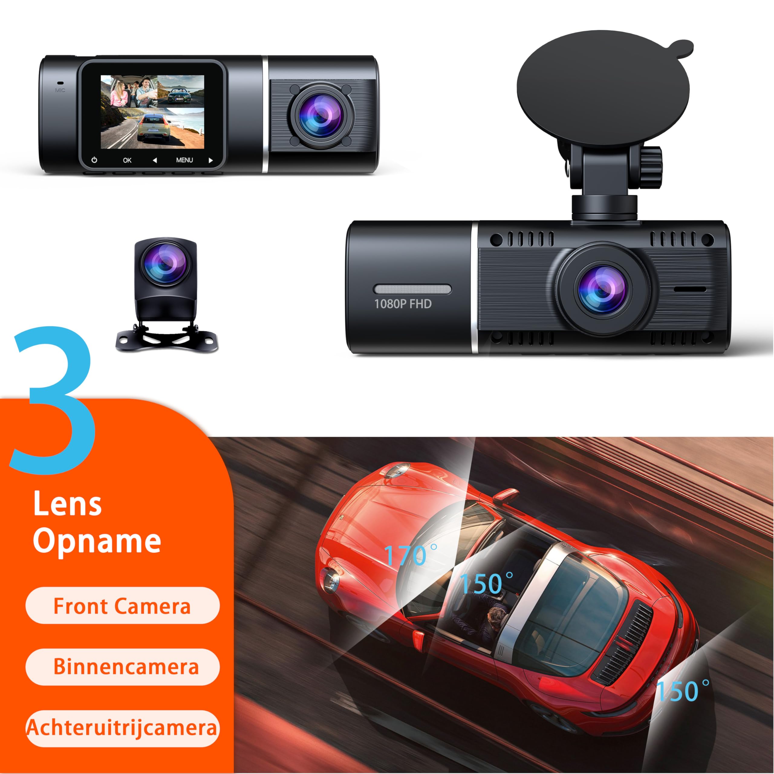 VANTRUE Starvis 2 N4 Pro S 4K dashcam voor de auto, 3-kanaals 4K 1080P 1440P met GPS, parkeerbewaking 24 uur, spraakbediening, IR-nachtzicht, LTE