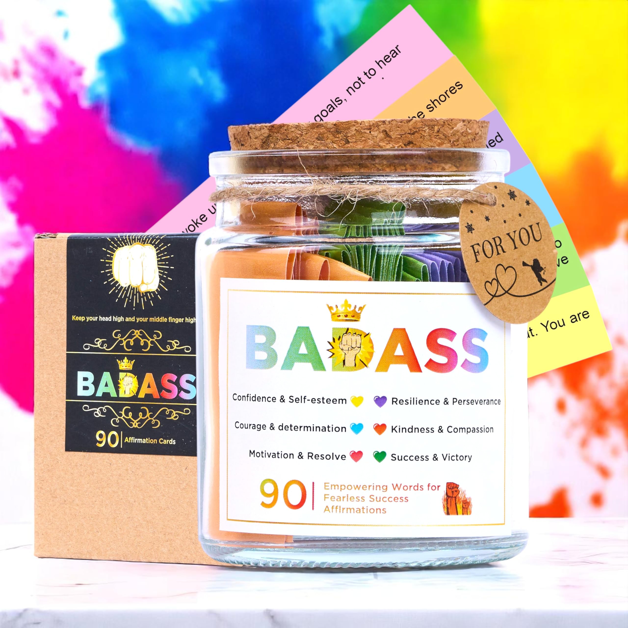 SOLMAYCO Badass Affirmations for Women - 90 Daily Cards for Confidence, Badass Gifts For Women & Positive Affirmations Cards in a Jar