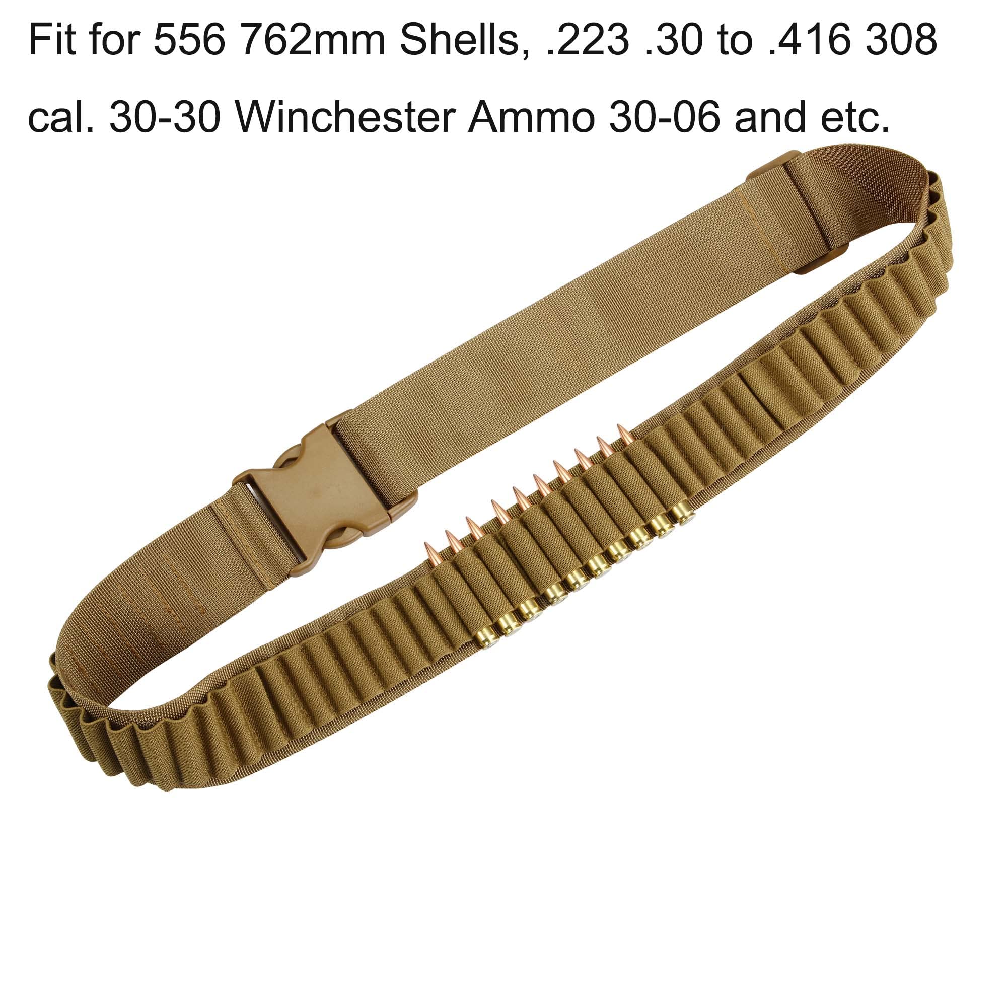 50 Rounds 556/762 Shell Holder Belt for 308 Cal. 30-30 30-06 .762 Shell Bandolier Cartridge Belt Carrier Tactical Hunting Shooting Accessory Khaki