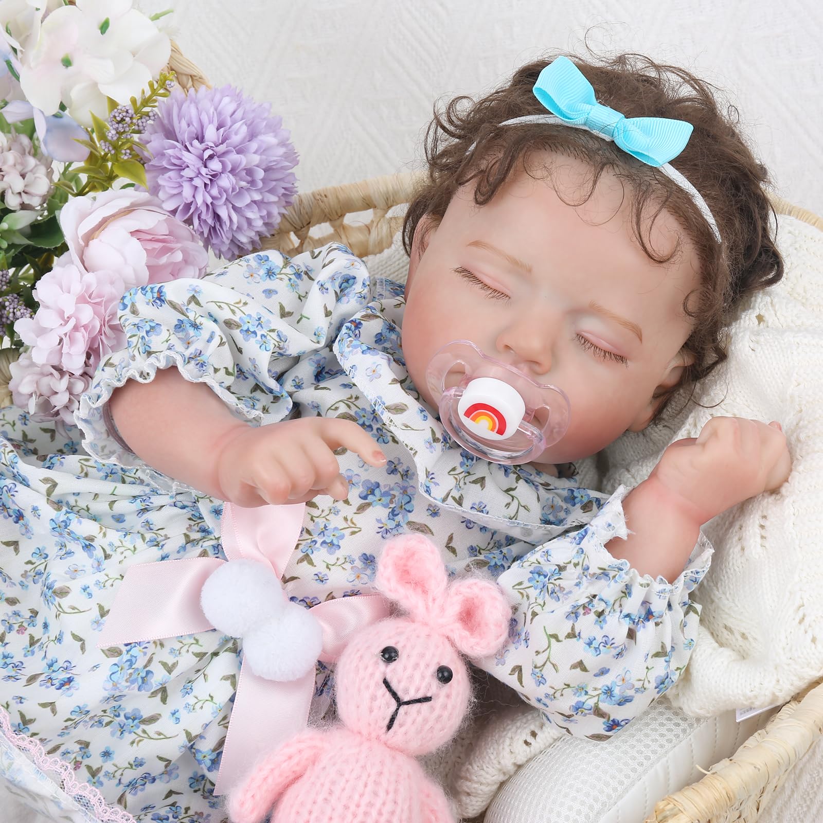 KSBD Lifelike Reborn Baby Dolls Girl-20 inch Realistic Sleeping Newborn Girl with Weighted Soft Body,Christmas Birthday Gift with Accessories for Kids Age 3+ Small-Floral-Cloth Body