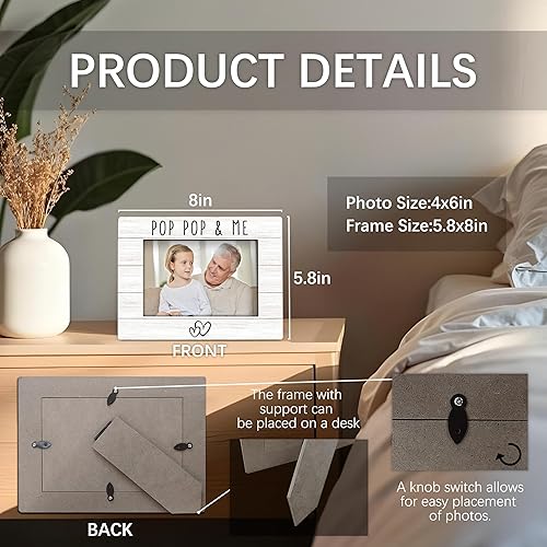 Miniatura 7 de Marco de fotos Pop Pop Gifts de 4 x 6 pulgadas, marco de fotos de madera PopPopPop, regalos de cumpleaños para el abuelo de parte de los nietos,