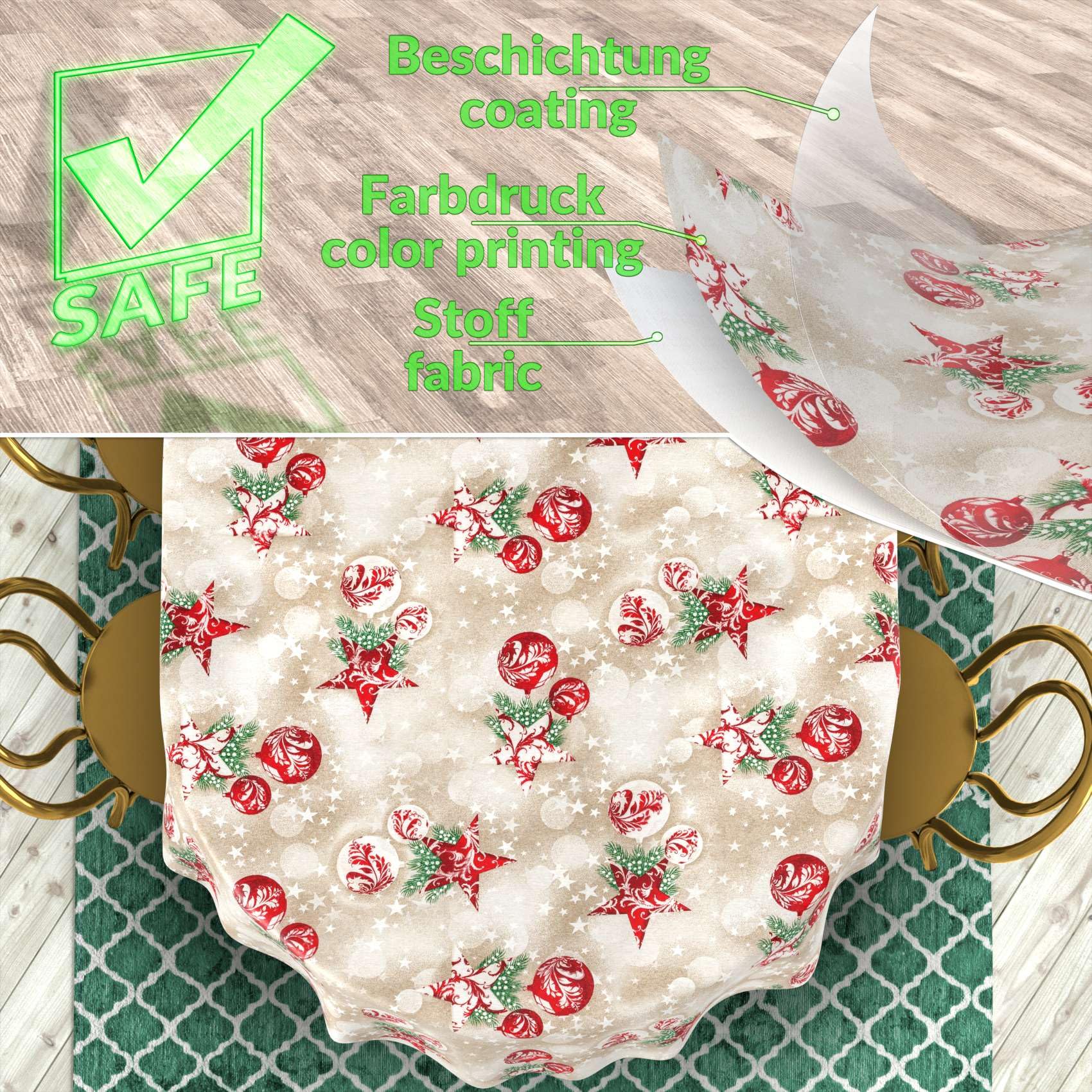 ANRO Nappe enduite Motif de Noël Rouge Ovale 280x140 cm intérieur/extérieur