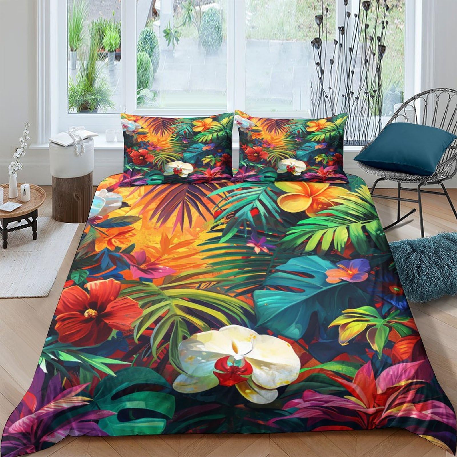Housse de couette jungle 220x240 cm avec taies pour grand lit king size