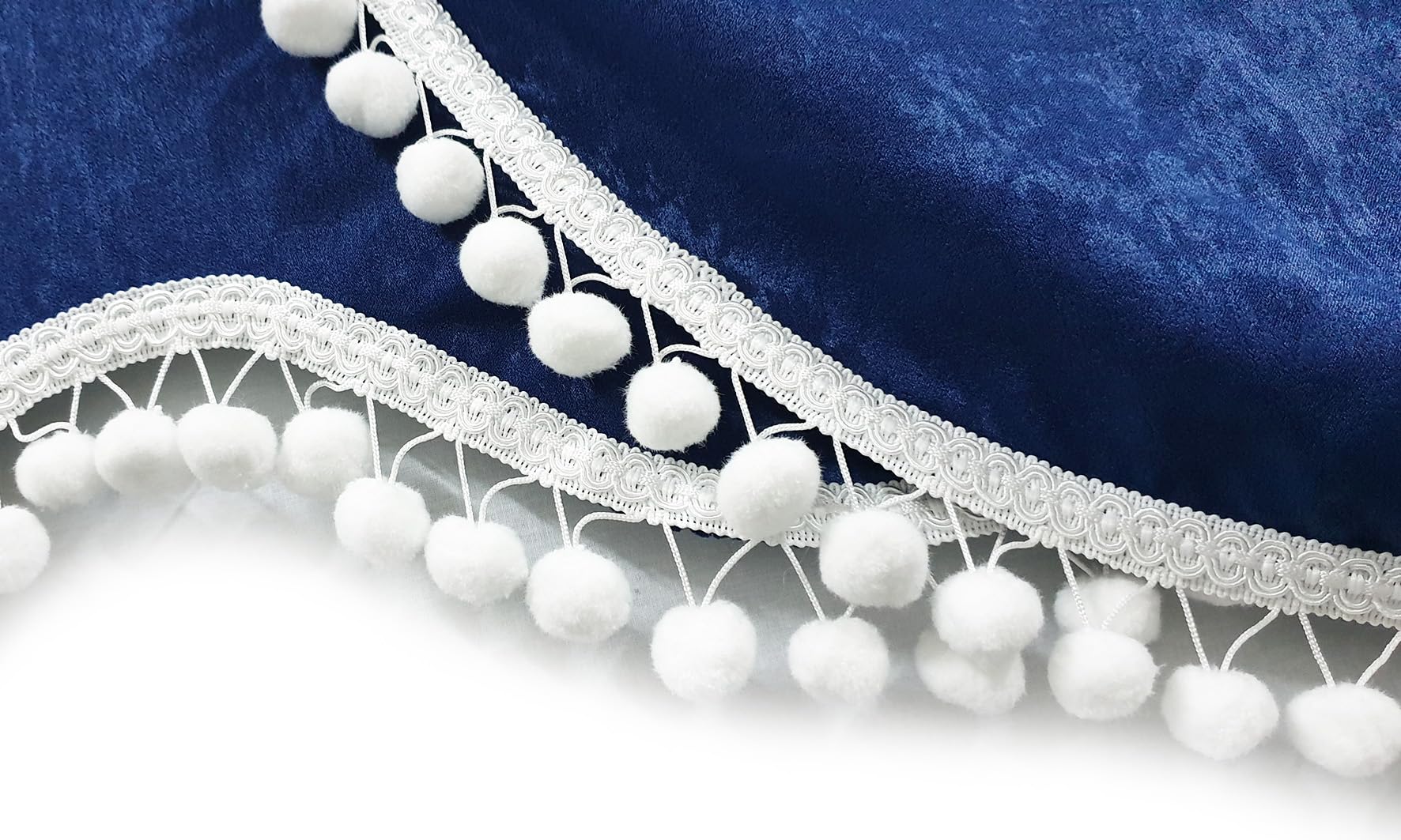 Set di 3 tende per camion in blu con pompon bianchi