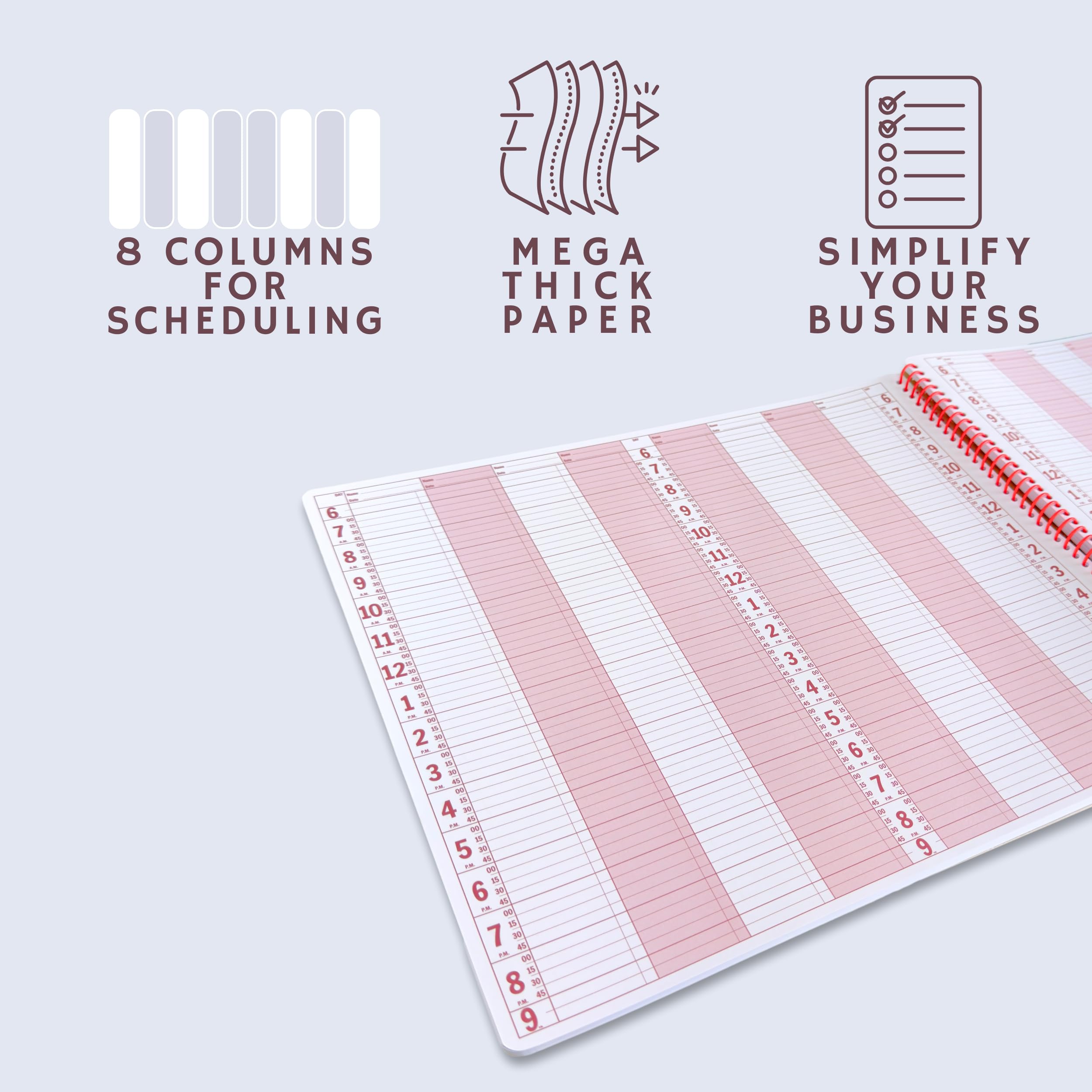 Notizbuch Planer, 8 Spalten Terminbuch - Groß 41,3 x 34,3 cm undatiert 2024 Planer, Tages- & Stundenplaner in 15-Minuten-Schritten - Spiralbuch-Organizer zur Terminplanung (8 Spalten)