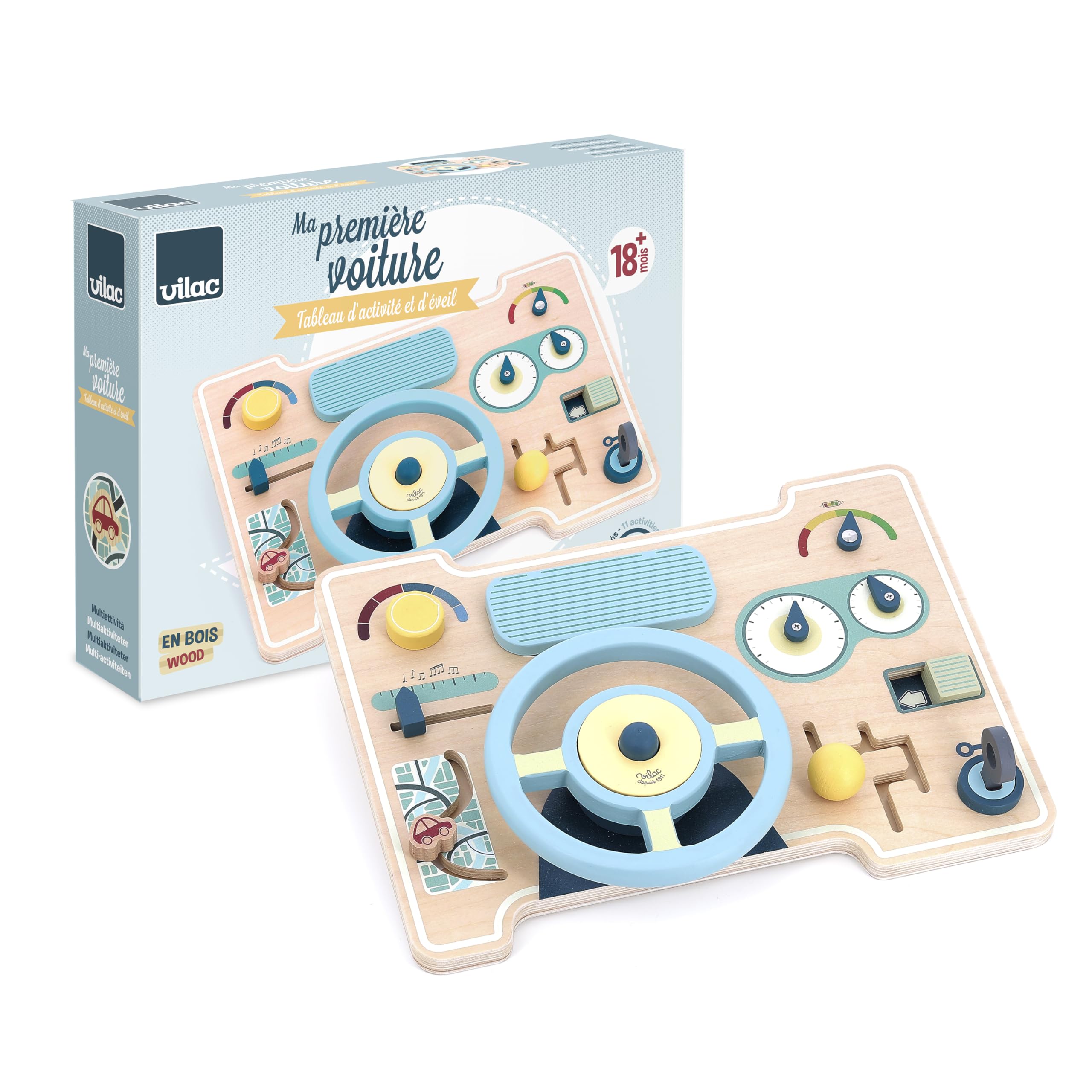 Vilac - Ma Première Voiture Tableau d'Activités - Bébés 12 Mois+