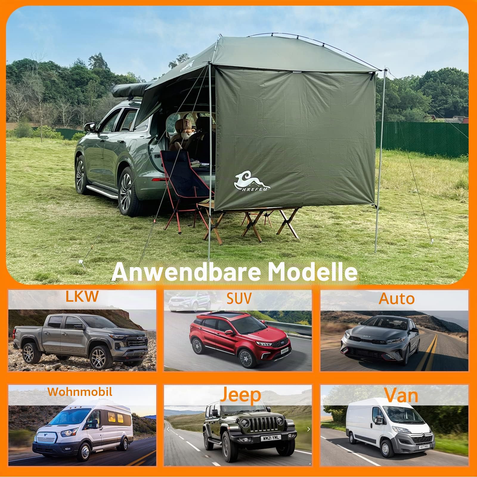 SUV-Heckklappenzelt mit Markise, wasserdicht 3000 mm, UPF 50+, Heckklappen-Sonnenschutz-Markisenzelt für SUV, Van, MPV und CUV in Vollgröße, Camping (Großgröße)