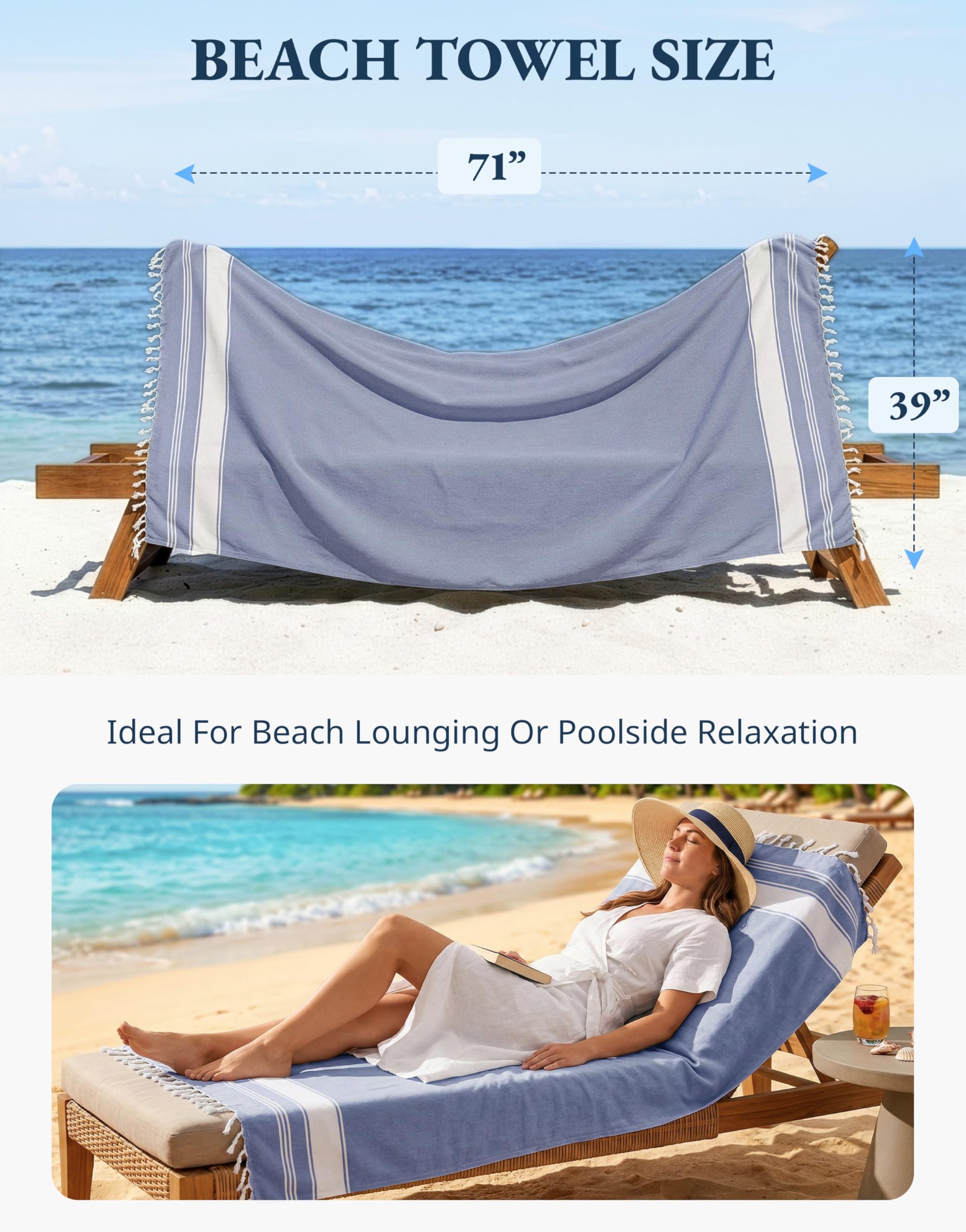 LANE LINEN Lot de 6 serviettes de plage 100 % coton, surdimensionnées, 99,1 x 180,3 cm, serviettes de plage surdimensionnées, absorbantes, très grandes, à séchage rapide, serviette de sable et de