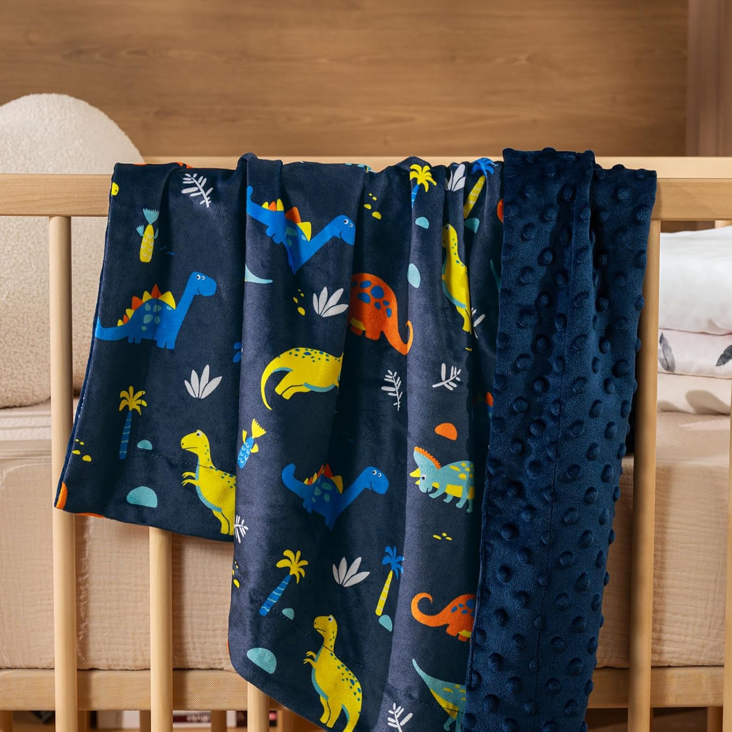 david's kids Micro Fleece Minky Baby Blanket for Boys with Double Layer and Soothing Raised Dots, Breathable and Soft Lightweight Receiving Blanket for Newborns, 30x40 Inches, Dinosaur - Image 3