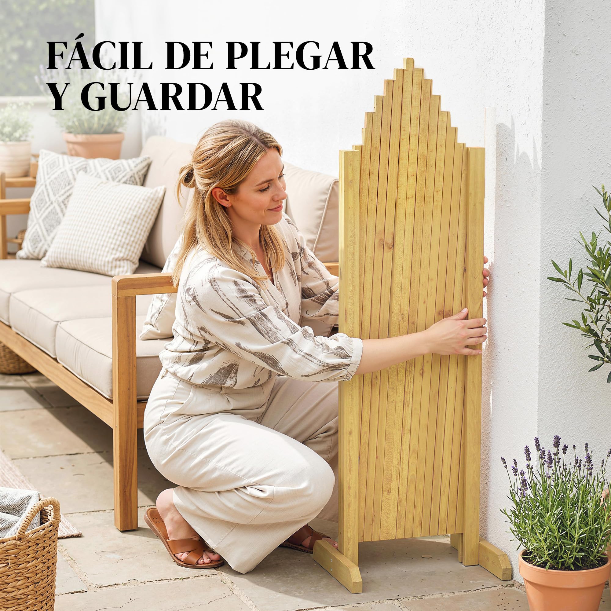 Outsunny Set de 2 Paneles de Vallas de Jardín Exterior de Madera, Puertas de Jardín Exterior Extensibles, Vallas de Jardín para Decoración Terraza, Patio, 180x30x103 cm, Natural