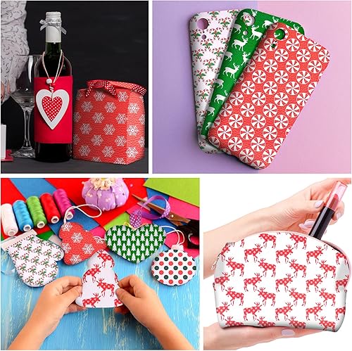 Miniatura 6 de 13 Pieces Christmas Faux Leather Sheets 6.3 x 8.3 Inch Green Red White Patterned Leather Fabric Xmas Synthetic Leather Sheets for DIY Crafts Bows