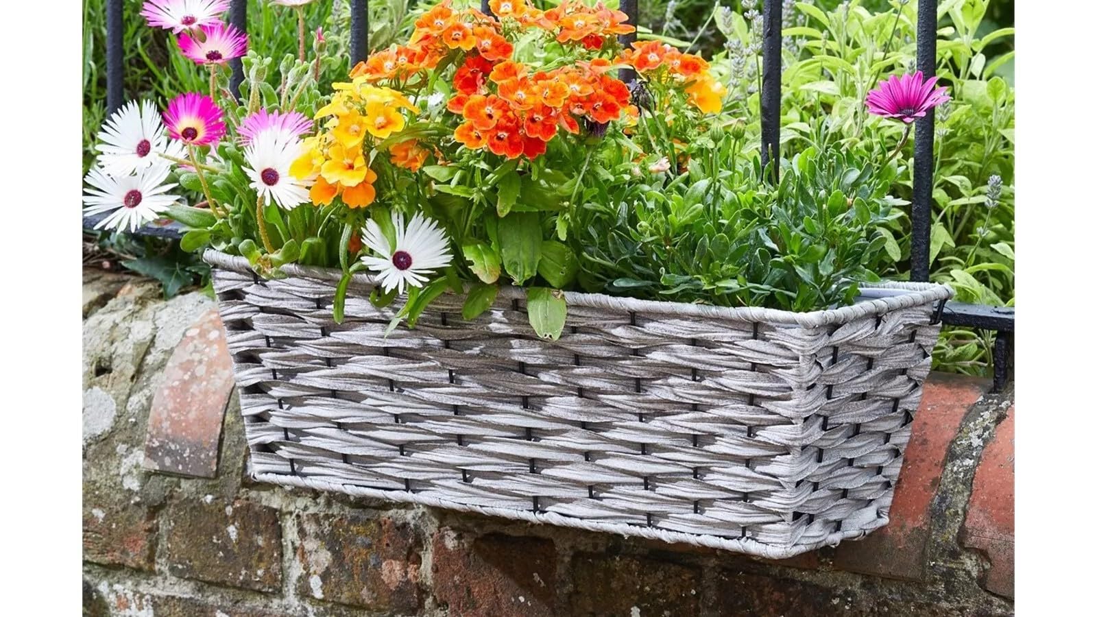 Grey Rattan Effect Window Basket Wall Fence Balcony Planter Trough Basket Excellent For Decorative Displays Home Decor - A28
