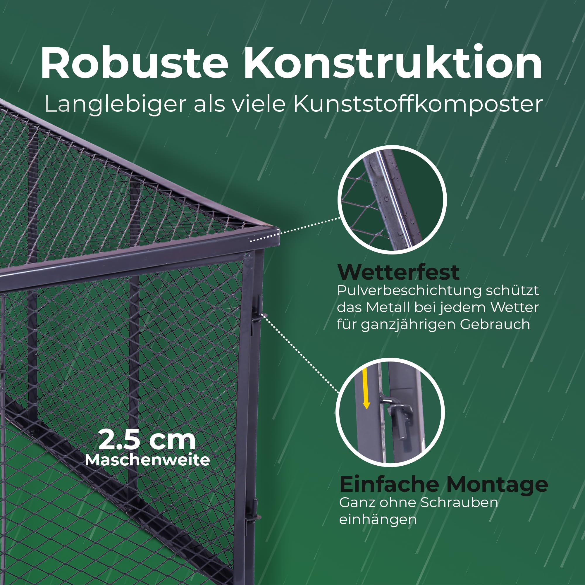 Novatool Garten-Komposter Metall 100x100x50 cm + Deckel und Boden, mit erweiterbarem Stecksytem, pulverbeschichteter Metallkomposter mit 500 Liter Volumen, Draht Kompost Kompostkiste Rasenkomposter
