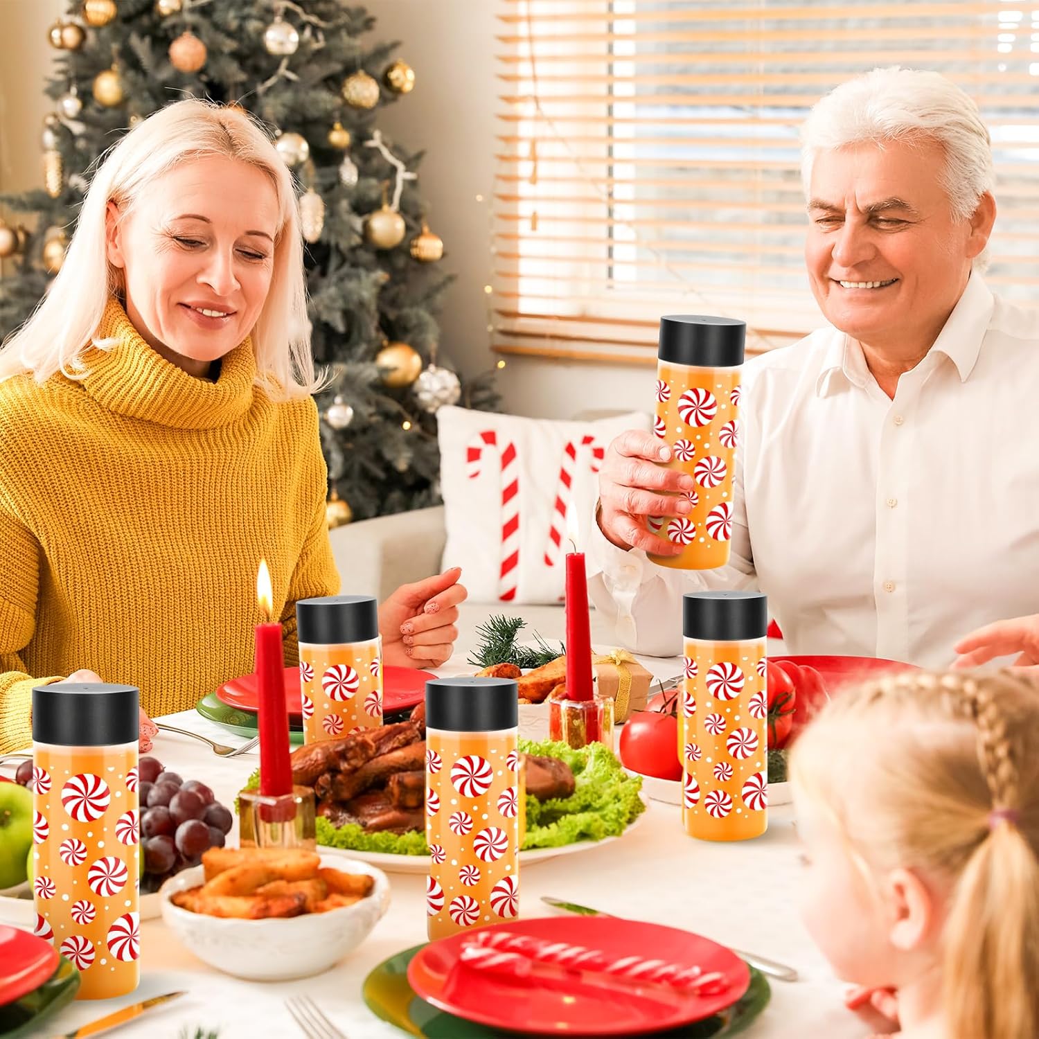 FYSUIMU 24 Pcs Christmas Plastic Cups with Lids Xmas Candy Reusable Plastic Tumbler Empty Clear Drink Containers Water Bottles for Storing Smoothie Milk Tea Juice Beverages Xmas Party Favors Supplies