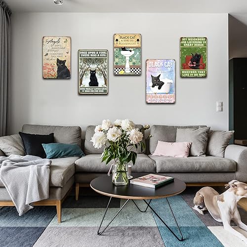 Miniatura 6 de Letrero de metal vintage con diseño de gato negro con texto en inglés Angels Don't Always Have Wings Sometimes They Have Whiskers, letreros