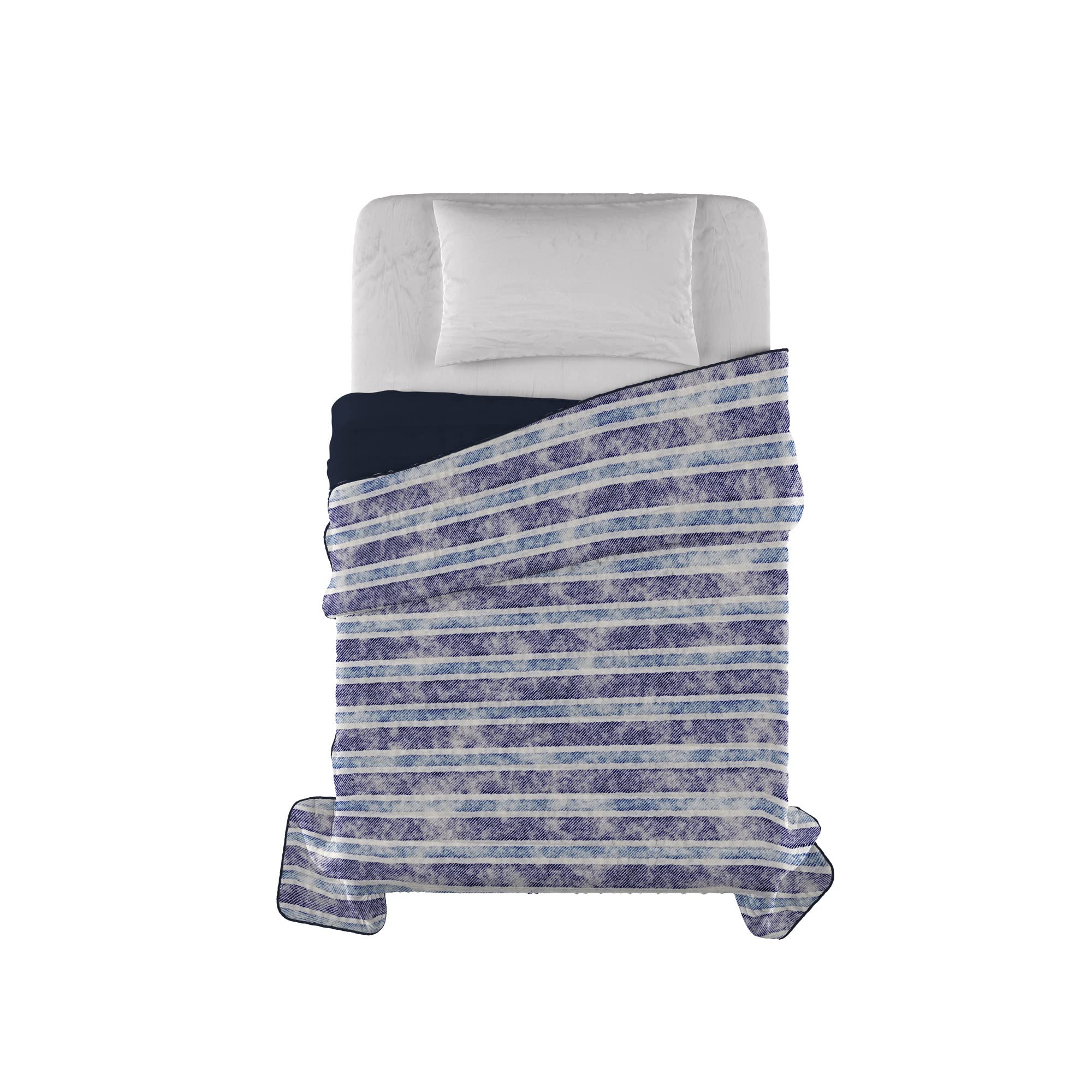 Italian Bed Linen Fantasy Printed Summer Quilt, Microfibre, Jeans Stripes, 220 x 270 cm