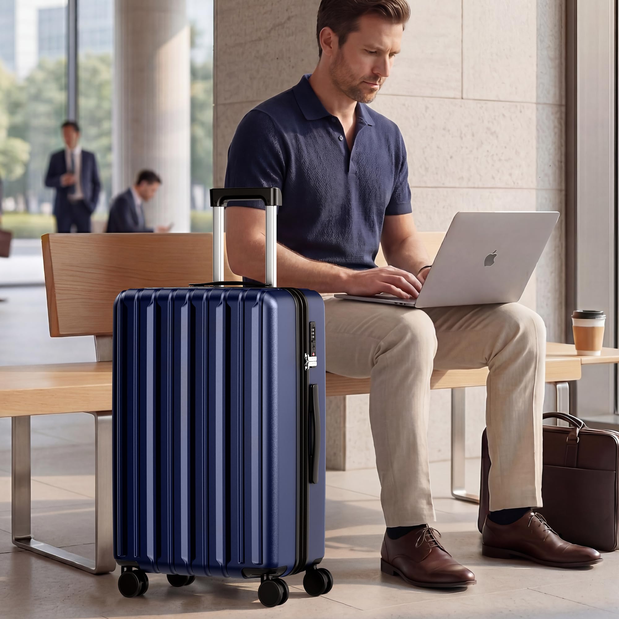 SHOWKOO Set di Valigie Rigide 3 Pezzi 100% Policarbonato Bagaglio Leggero Espandibile Ultra Durevole Valigia Trolley da Viaggio con Serratura Approvata Dalla Tsa e 4 Ruote Doppie M+L+XL,Blu Scuro