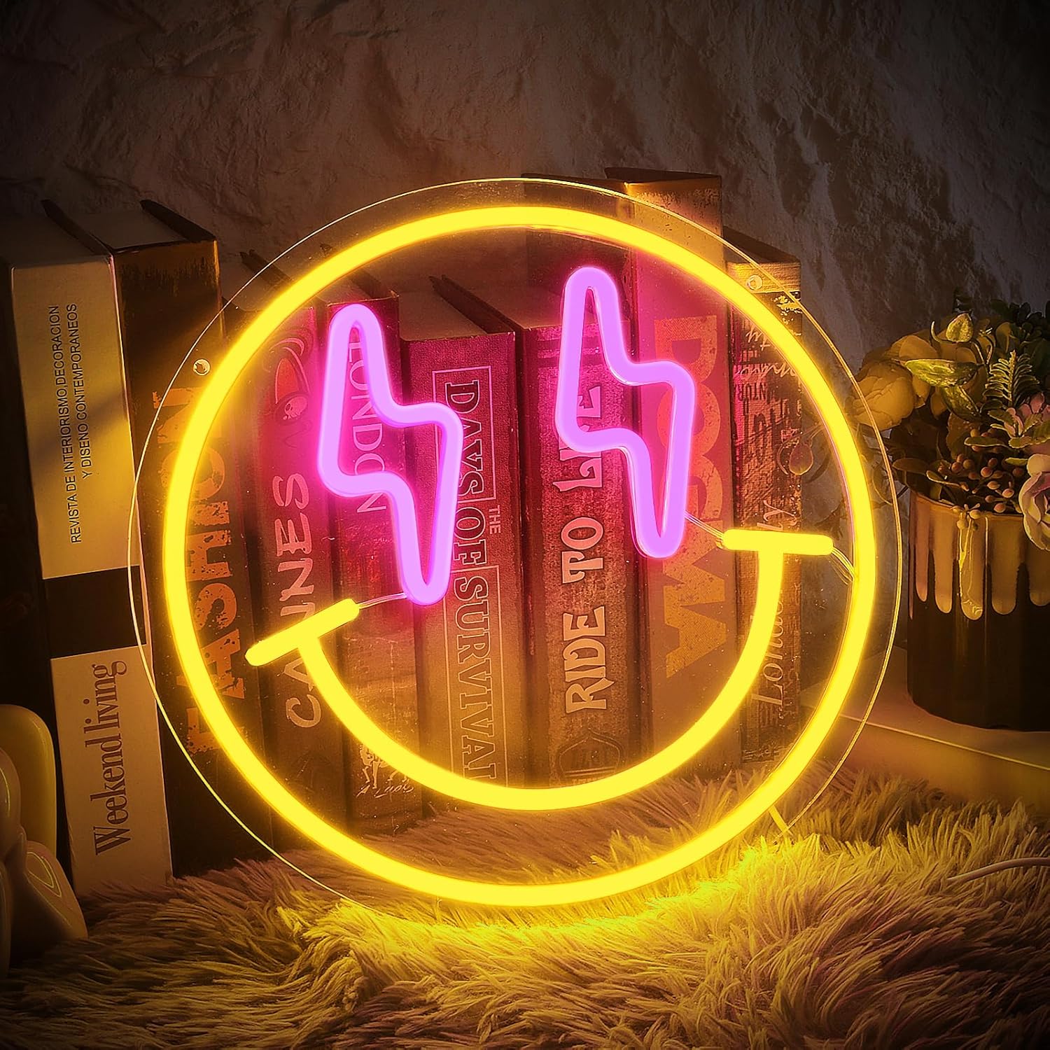 Smile Neon Signs Decorative Bright Night Light for Wall Decor 16''x 7'' Size LED Light Neon Sign Art Decorative Night Lights for Bachelorette Party, Engagement Party, Birthday Party,Wedding
